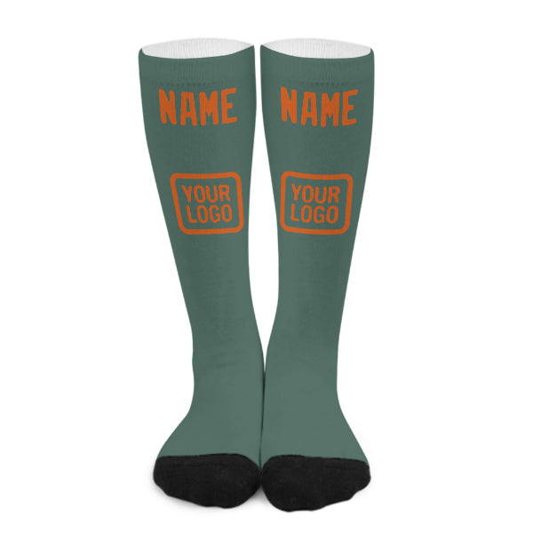 Chaussettes hautes personnalisées bleues, vertes et oranges