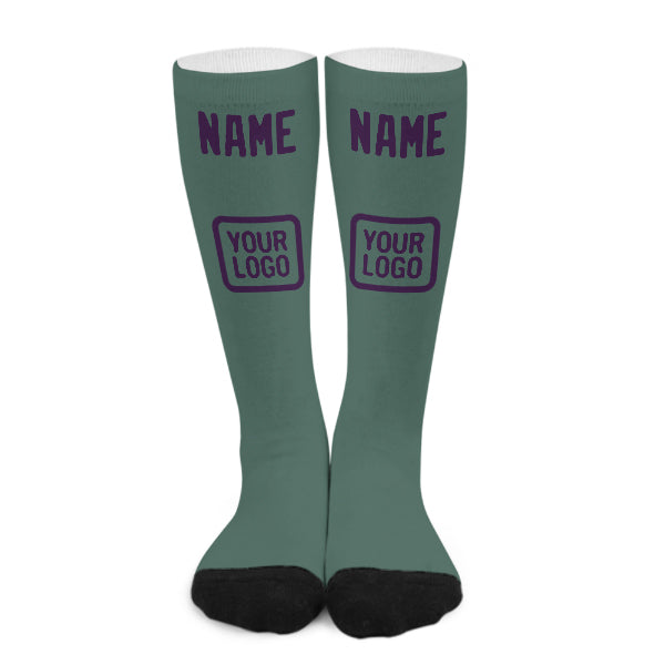 Chaussettes hautes personnalisées bleues, vertes et violettes