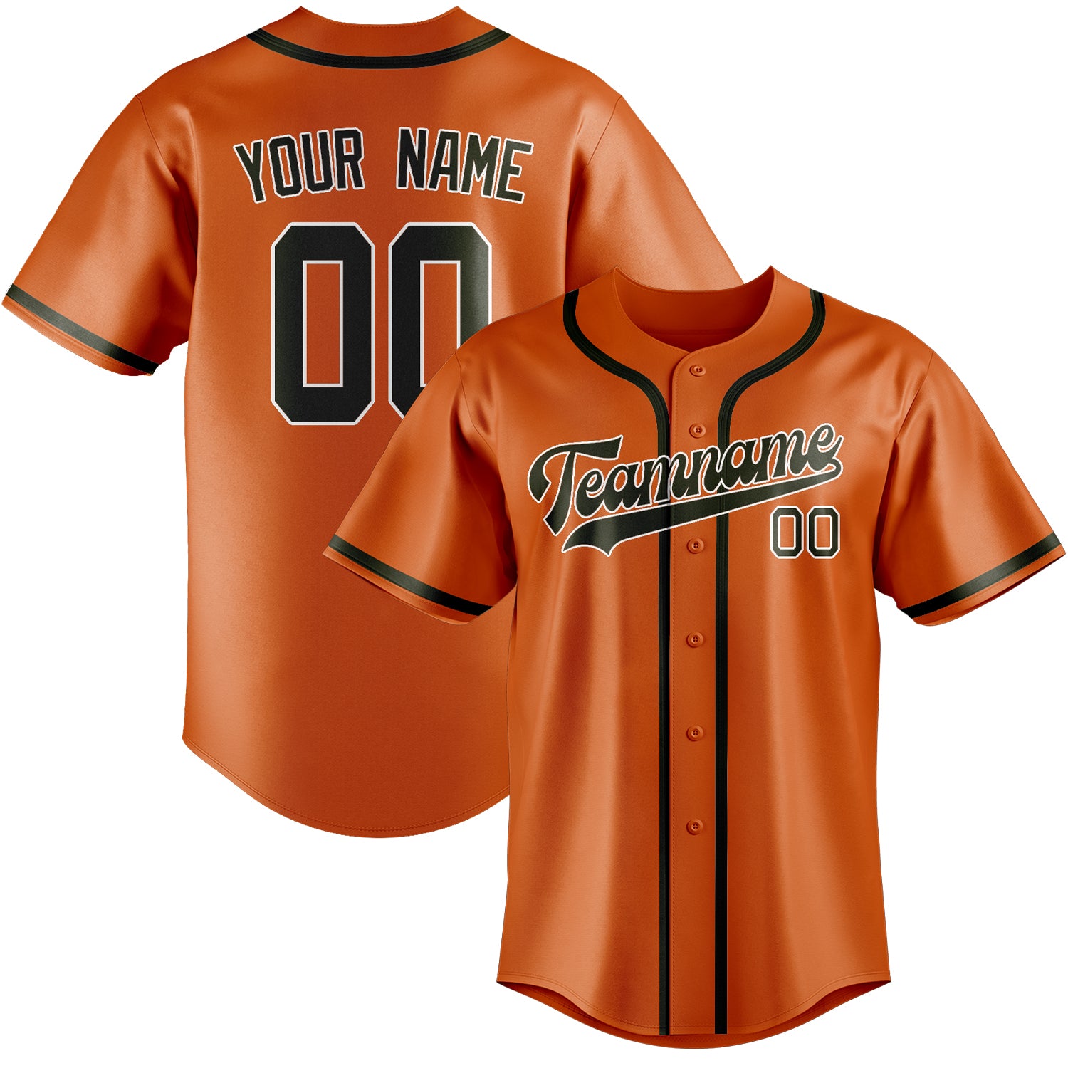 Maillot de baseball personnalisé orange olive