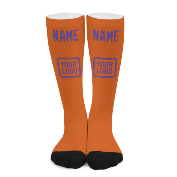 Chaussettes hautes personnalisées orange et violet clair