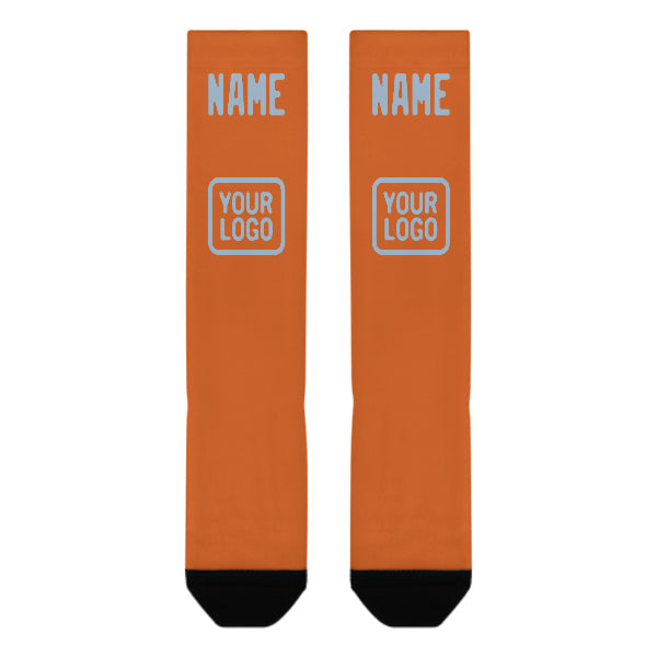 Chaussettes hautes personnalisées orange et bleu clair