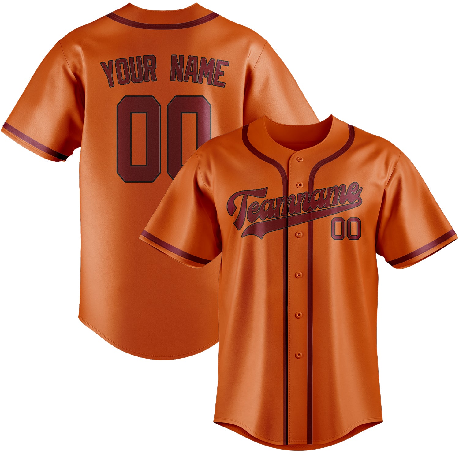 Maillot de baseball personnalisé orange cramoisi rouge