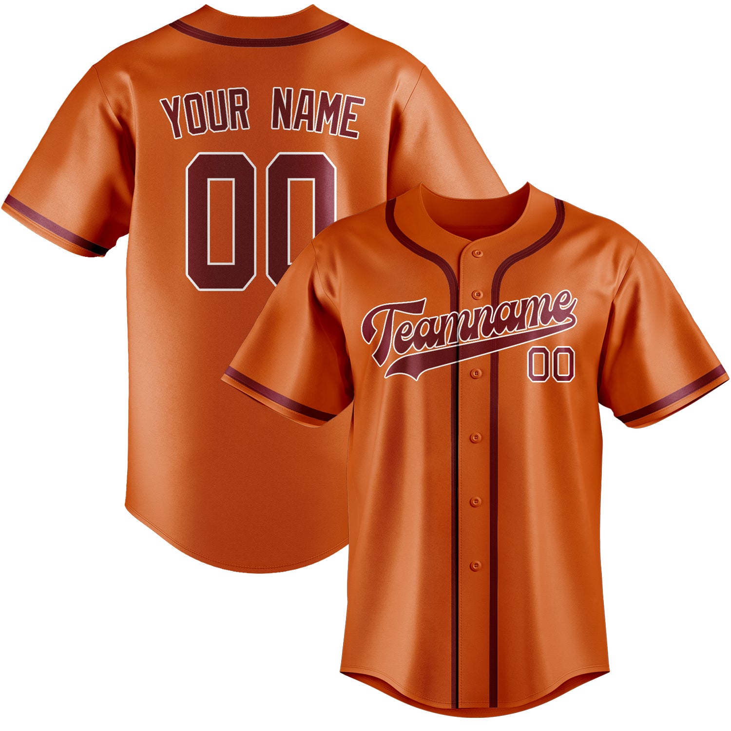 Maillot de baseball personnalisé orange cramoisi rouge
