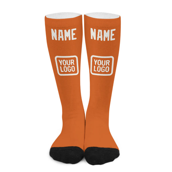 Chaussettes hautes orange et blanches personnalisées