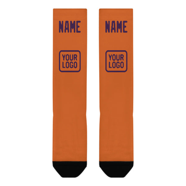 Chaussettes hautes orange et violettes personnalisées