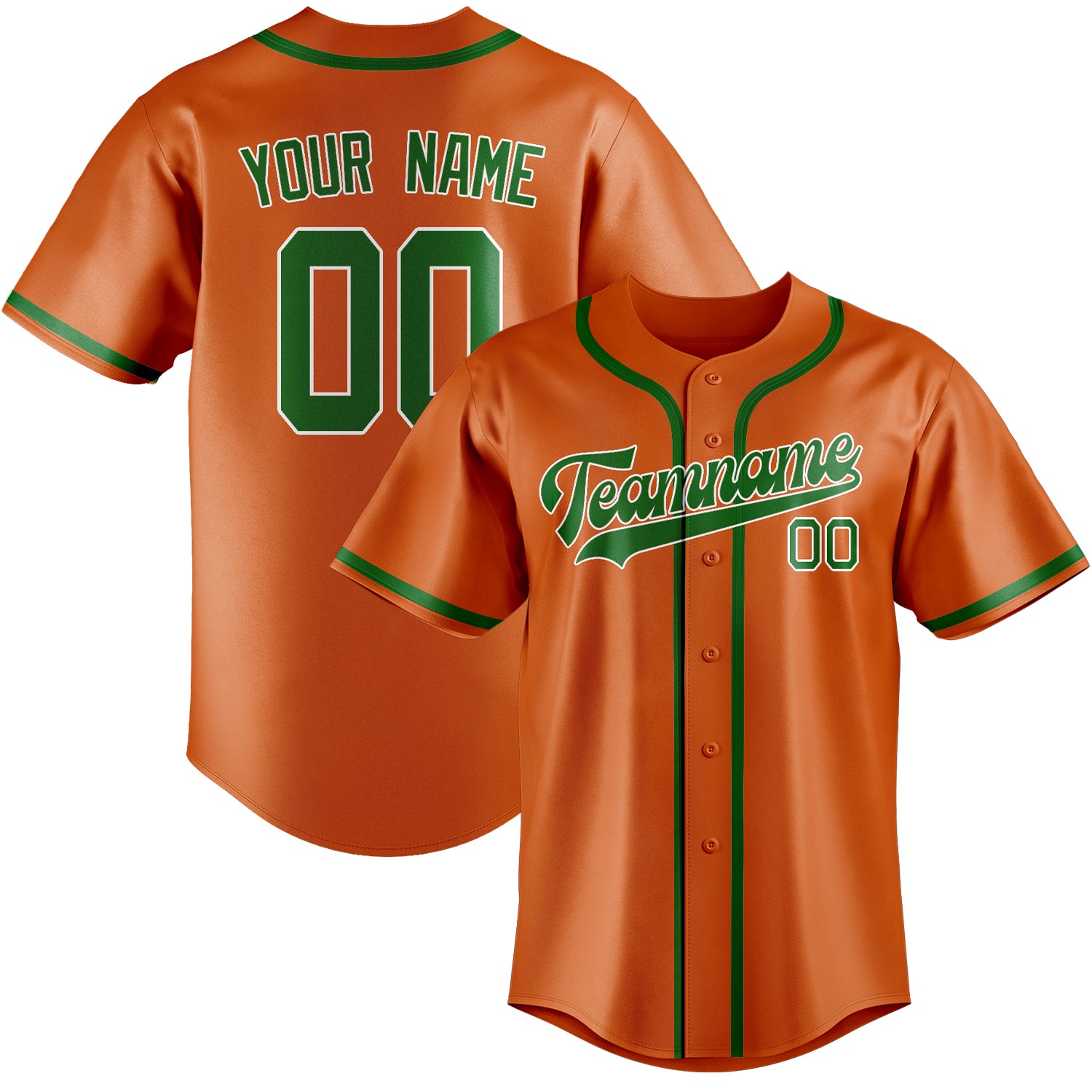 Maillot de baseball personnalisé orange et vert émeraude
