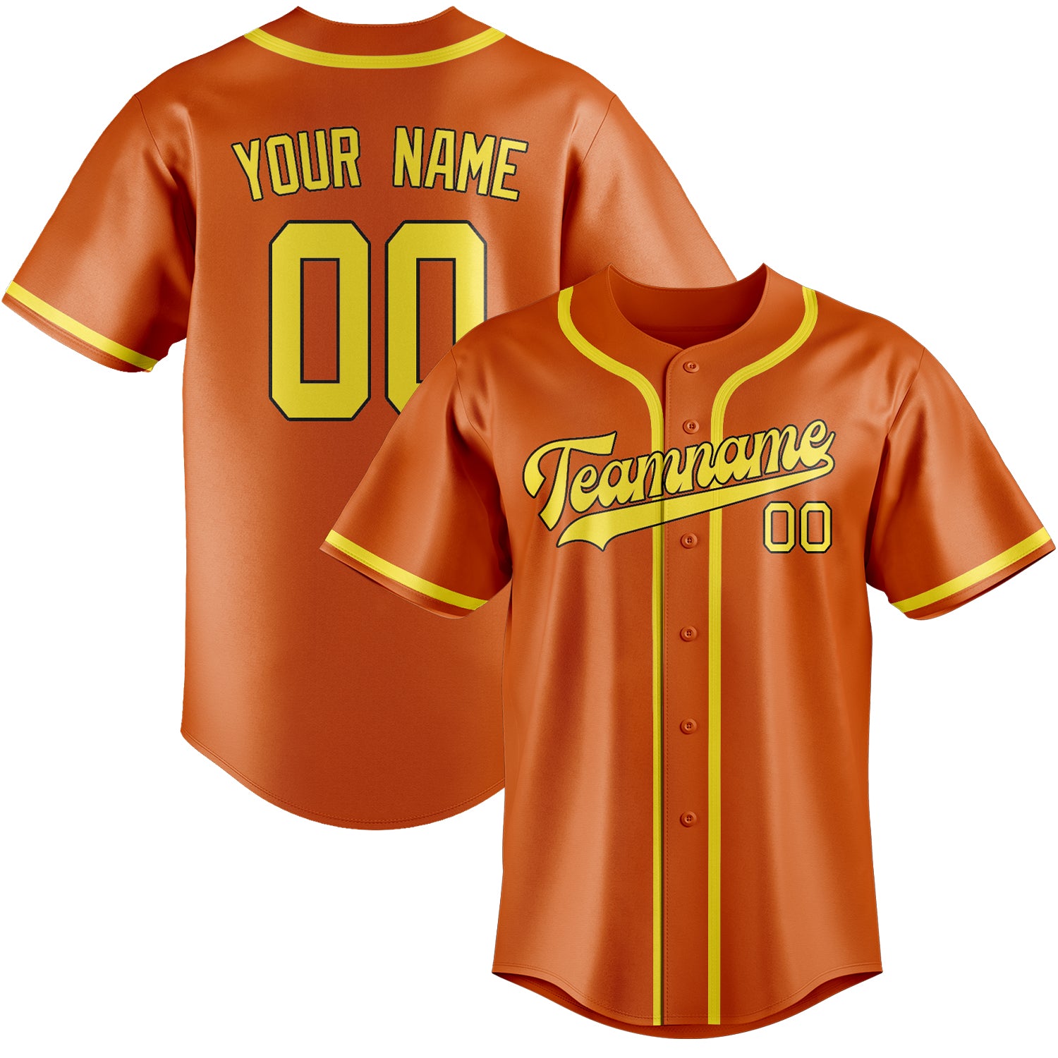 Maillot de baseball personnalisé orange clair et jaune