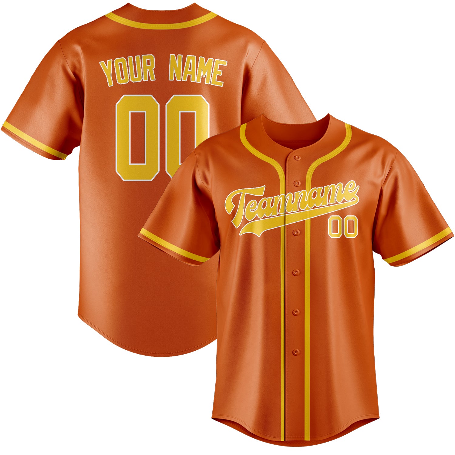 Maillot de baseball orange et or personnalisé