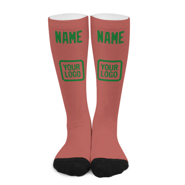 Chaussettes hautes personnalisées en cuivre rose et vert émeraude