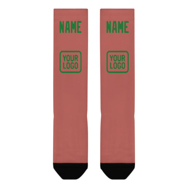 Chaussettes hautes personnalisées en cuivre rose et vert émeraude