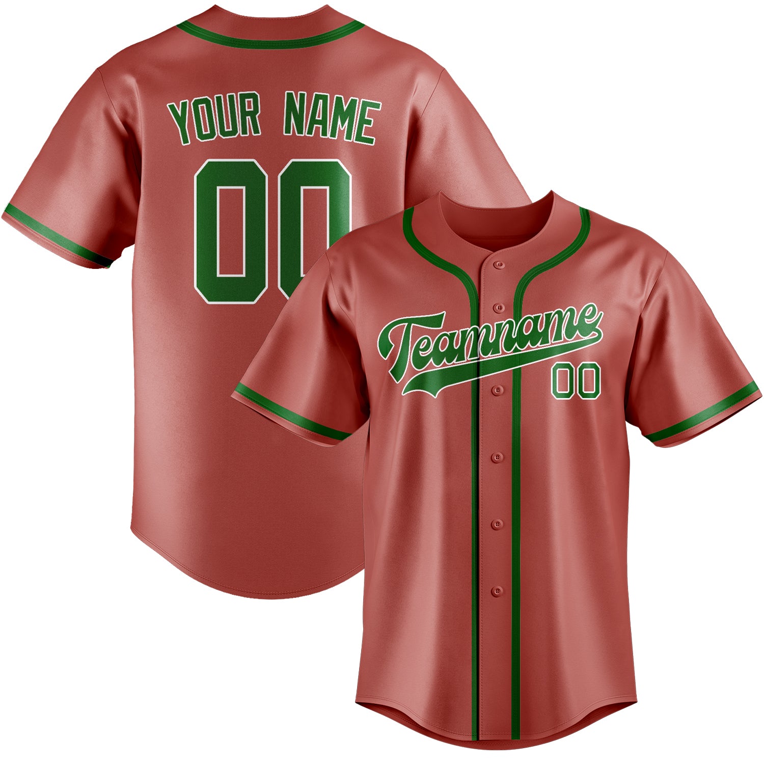Maillot de baseball personnalisé cuivre rose vert émeraude