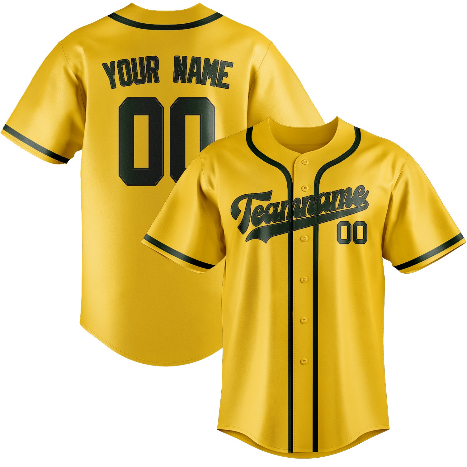 Maillot de baseball personnalisé or et vert foncé