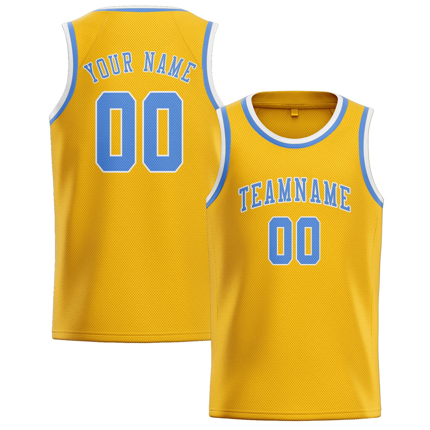Maillot de basketball personnalisé or et bleu clair