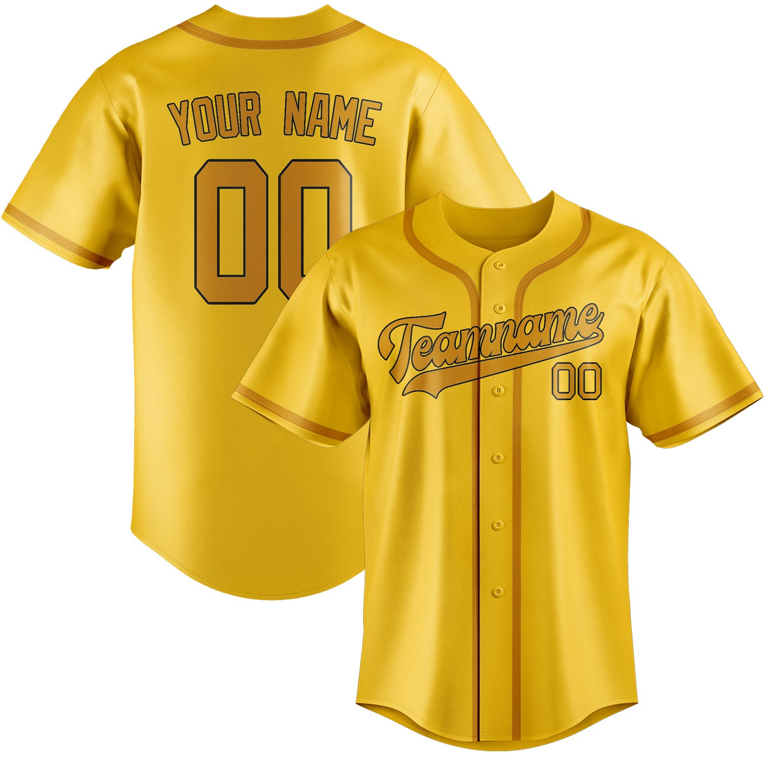 Maillot de baseball personnalisé jaune or
