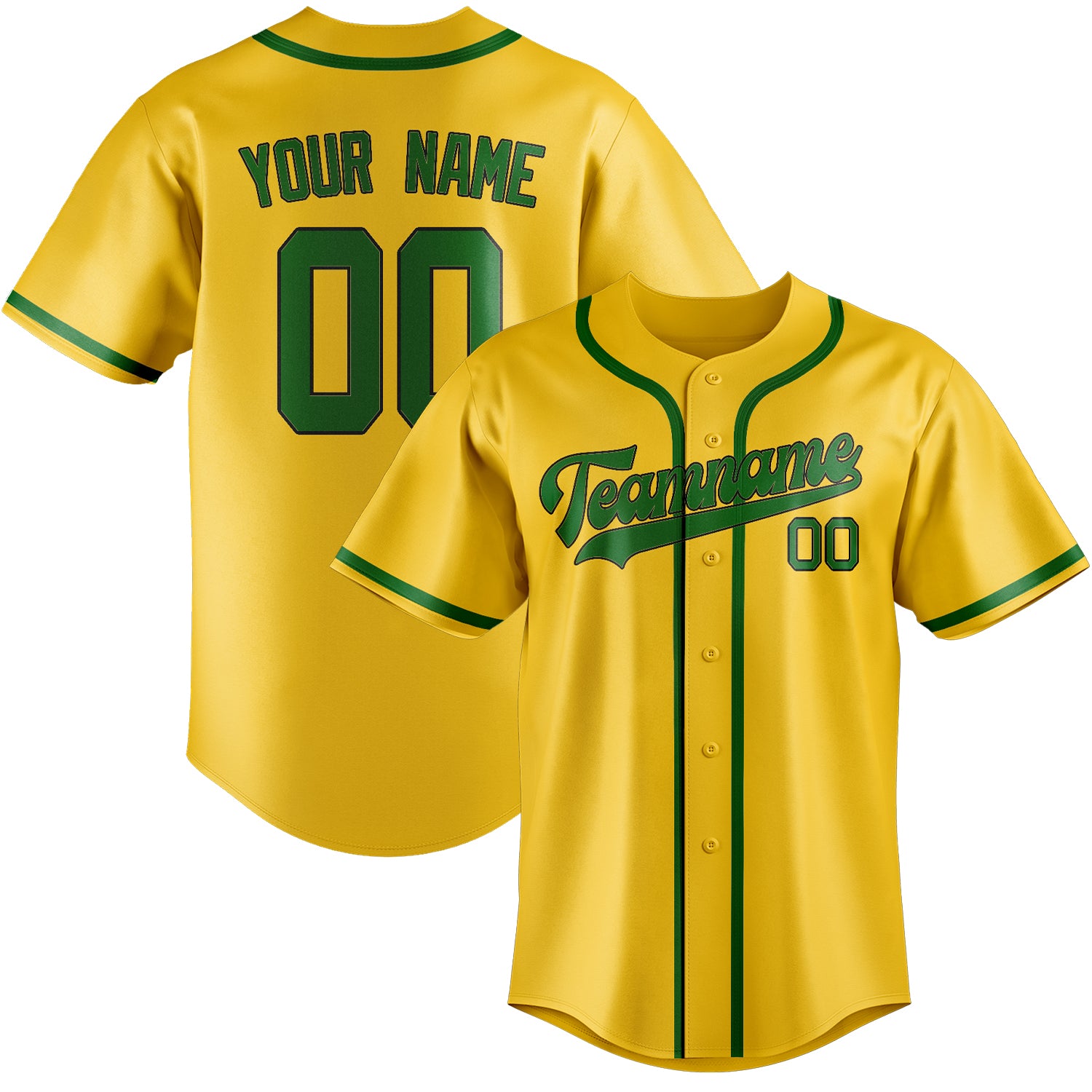 Maillot de baseball personnalisé or et vert émeraude