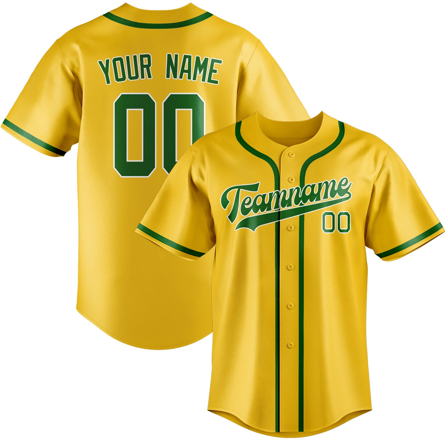 Maillot de baseball personnalisé or et vert émeraude