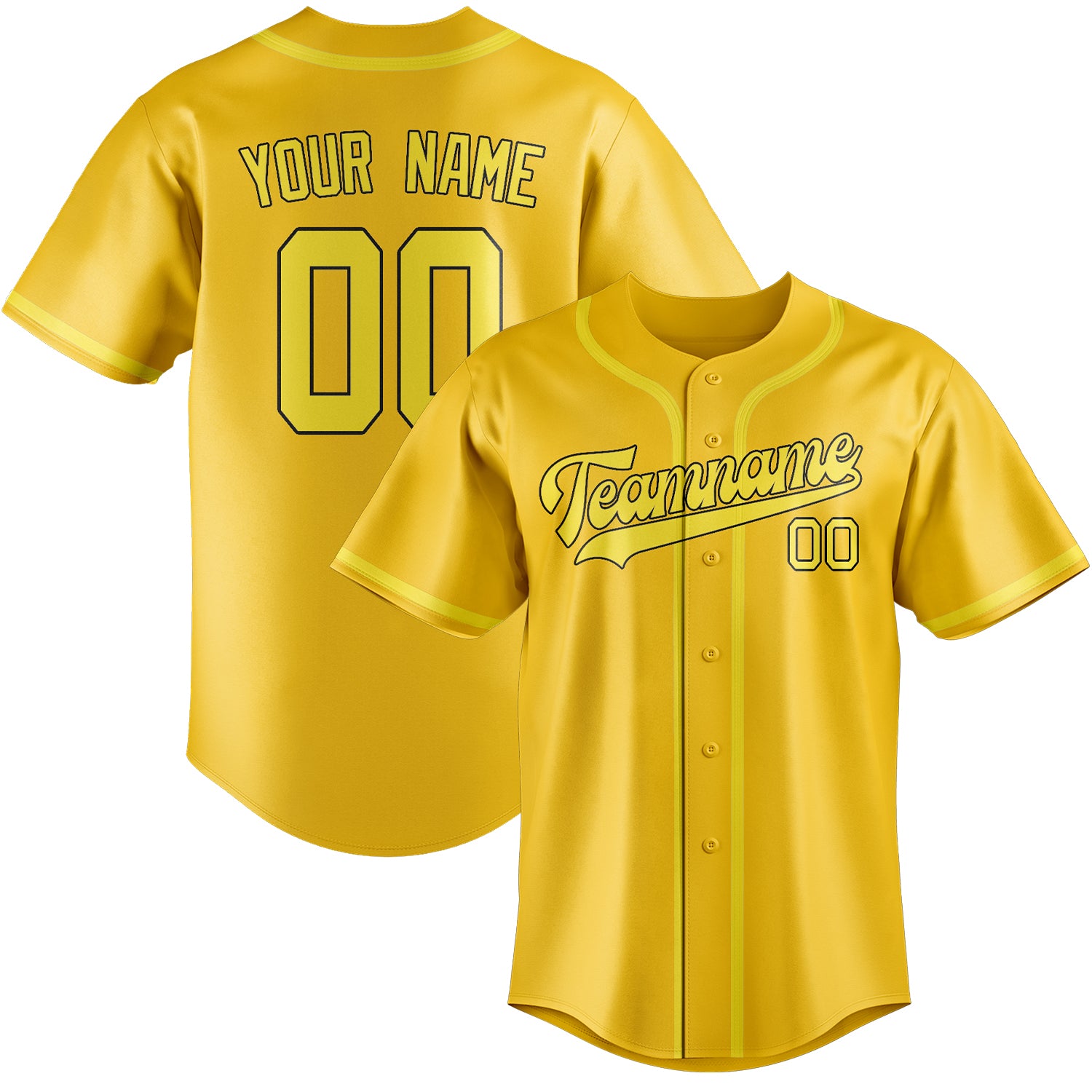 Maillot de baseball personnalisé or et jaune clair