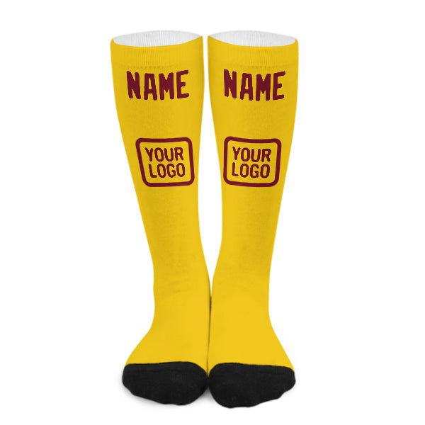Chaussettes hautes personnalisées or et rouge carmin