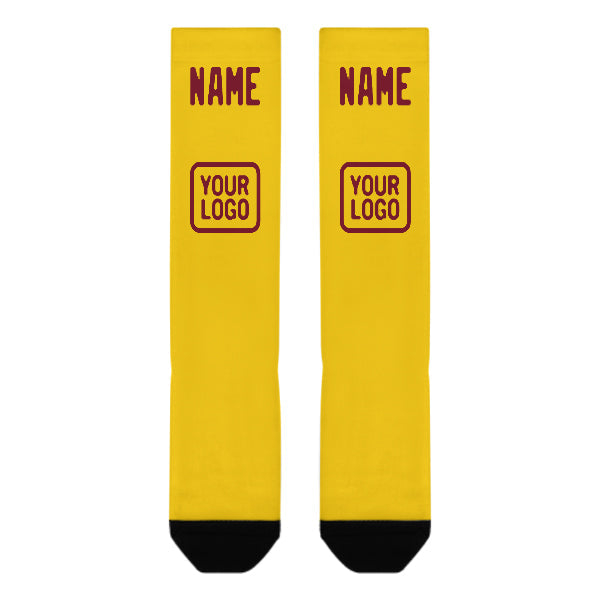 Chaussettes hautes personnalisées or et rouge carmin