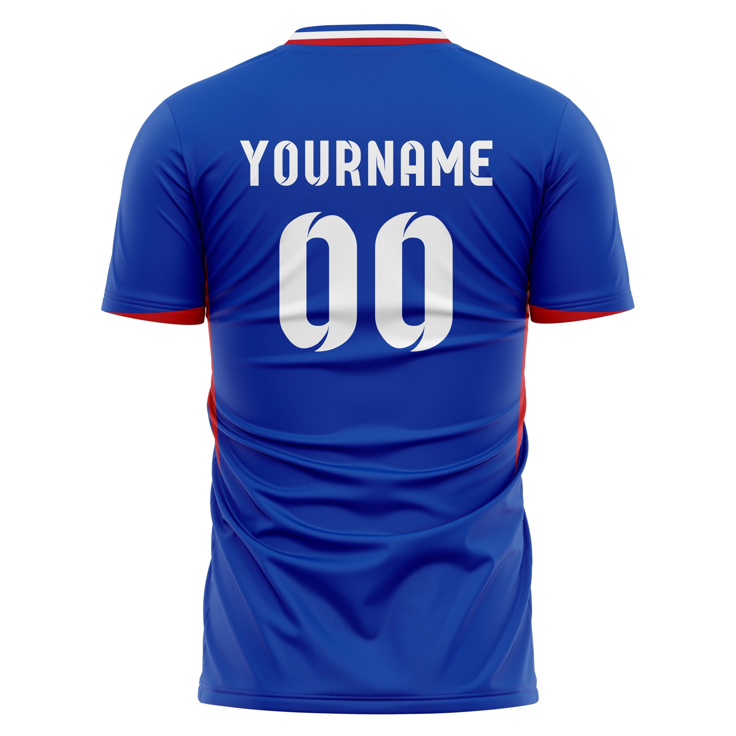 Maillot domicile France inspiré du football – Nom, numéro et logo personnalisés