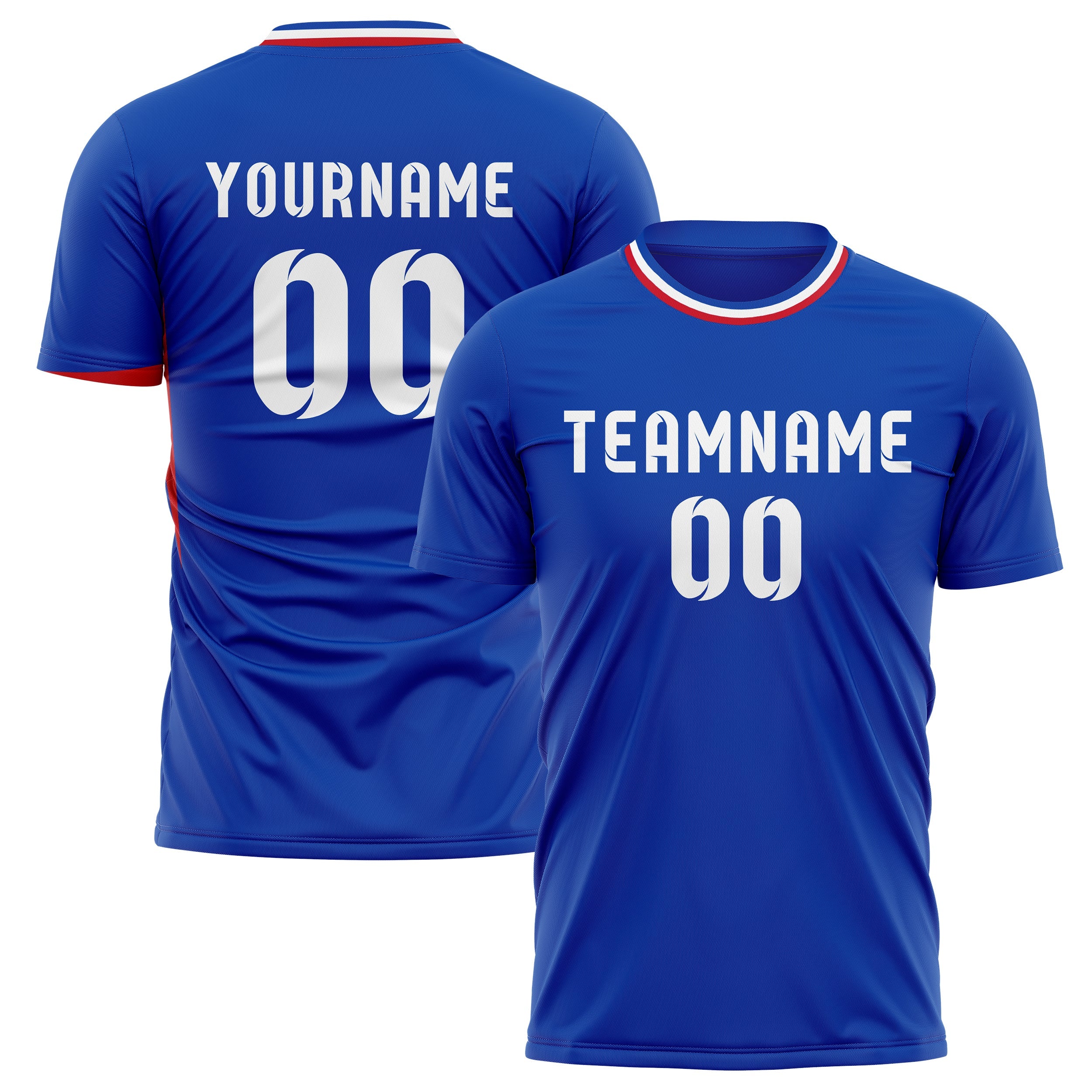 Maillot domicile France inspiré du football – Nom, numéro et logo personnalisés