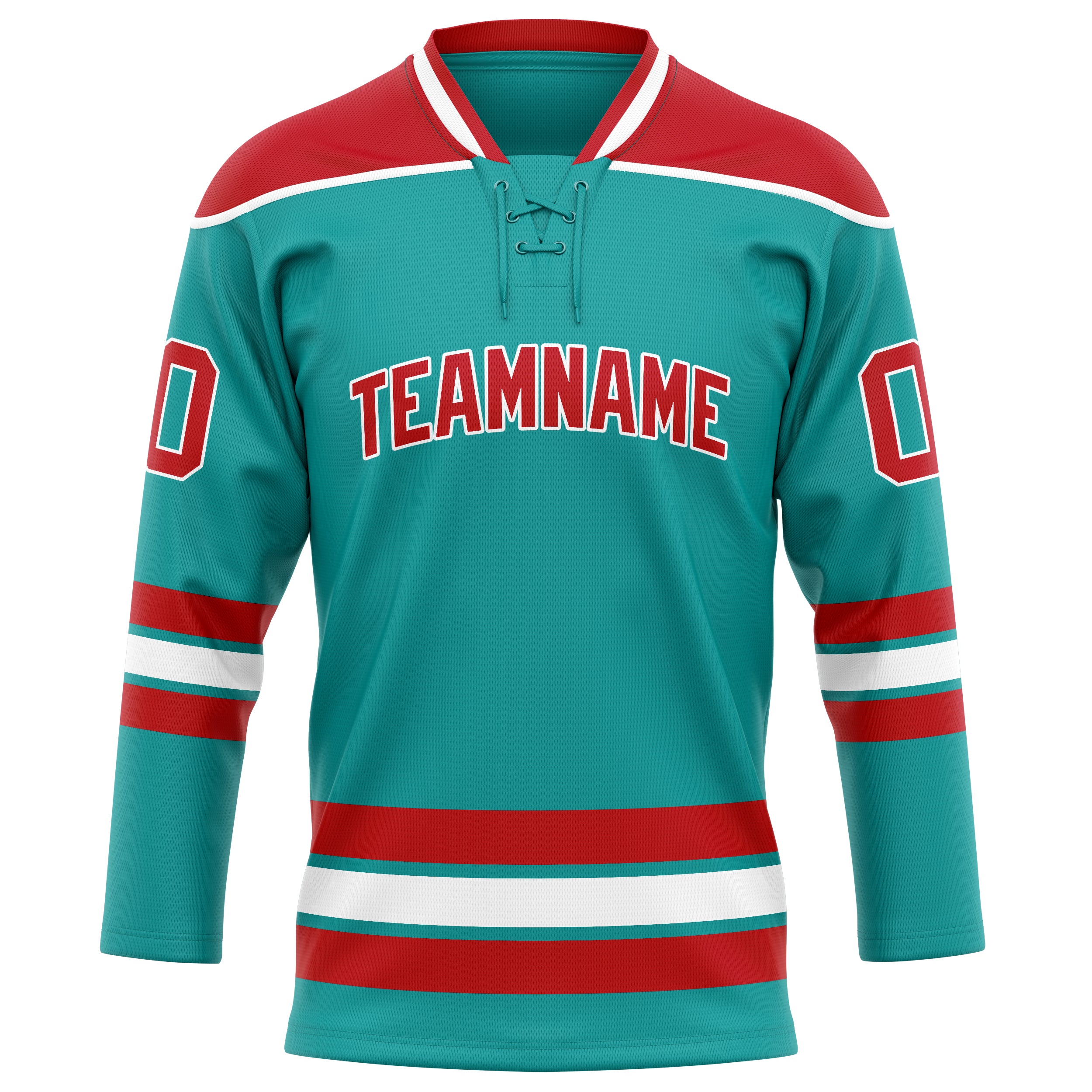 Maillot de hockey personnalisé rouge turquoise uni