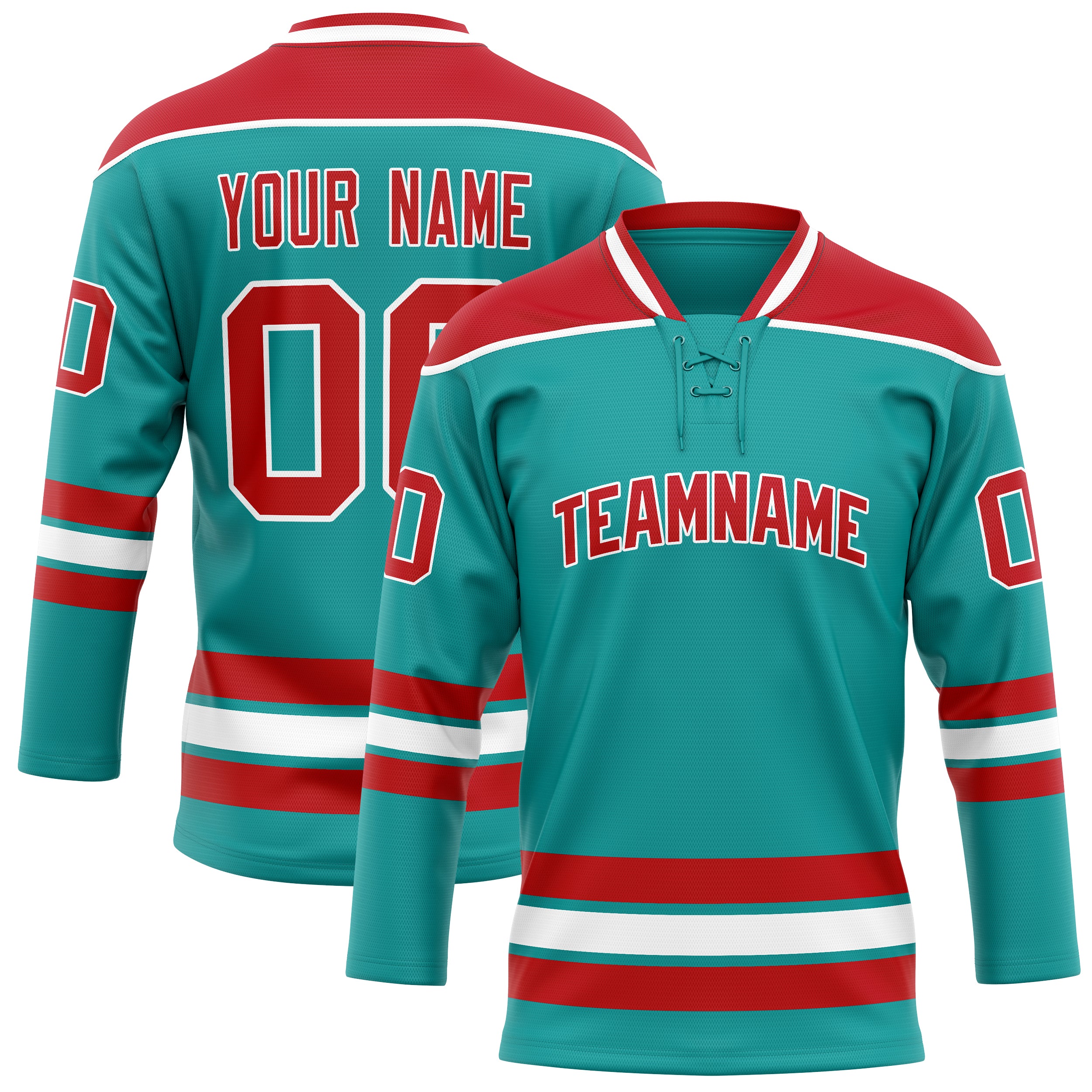 Maillot de hockey personnalisé rouge turquoise uni