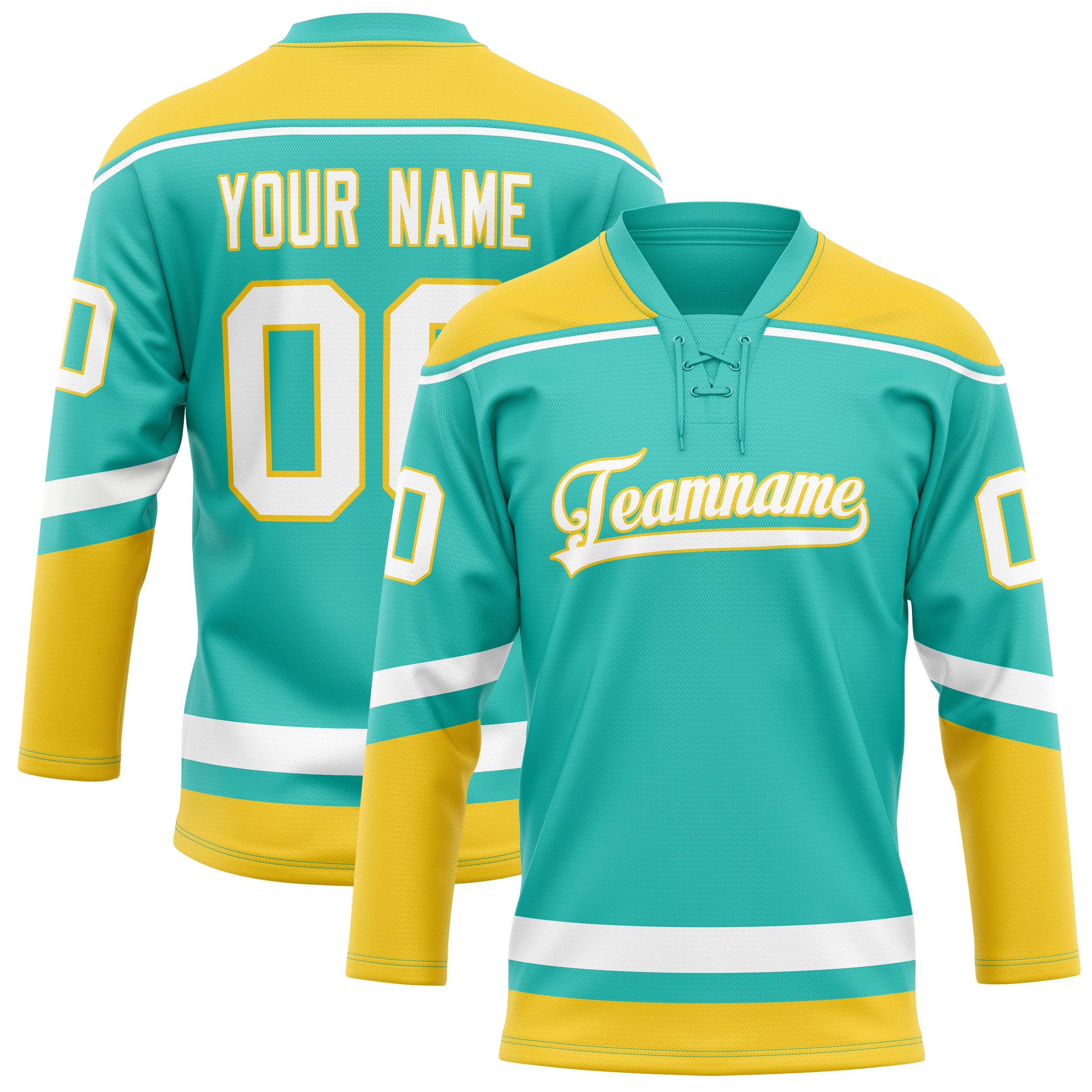 Maillot de hockey personnalisé couleur unie turquoise et or