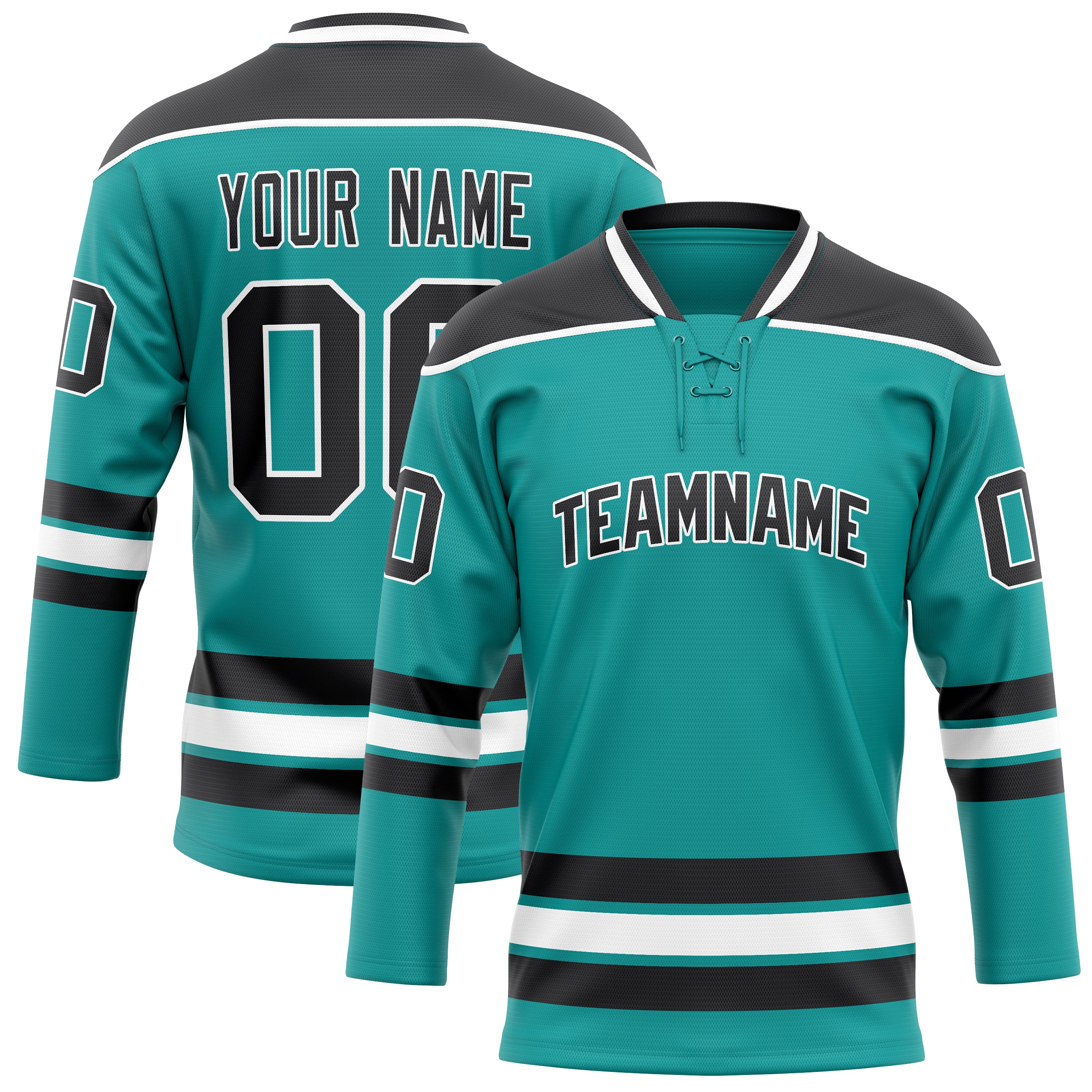 Maillot de hockey personnalisé bleu turquoise et noir uni