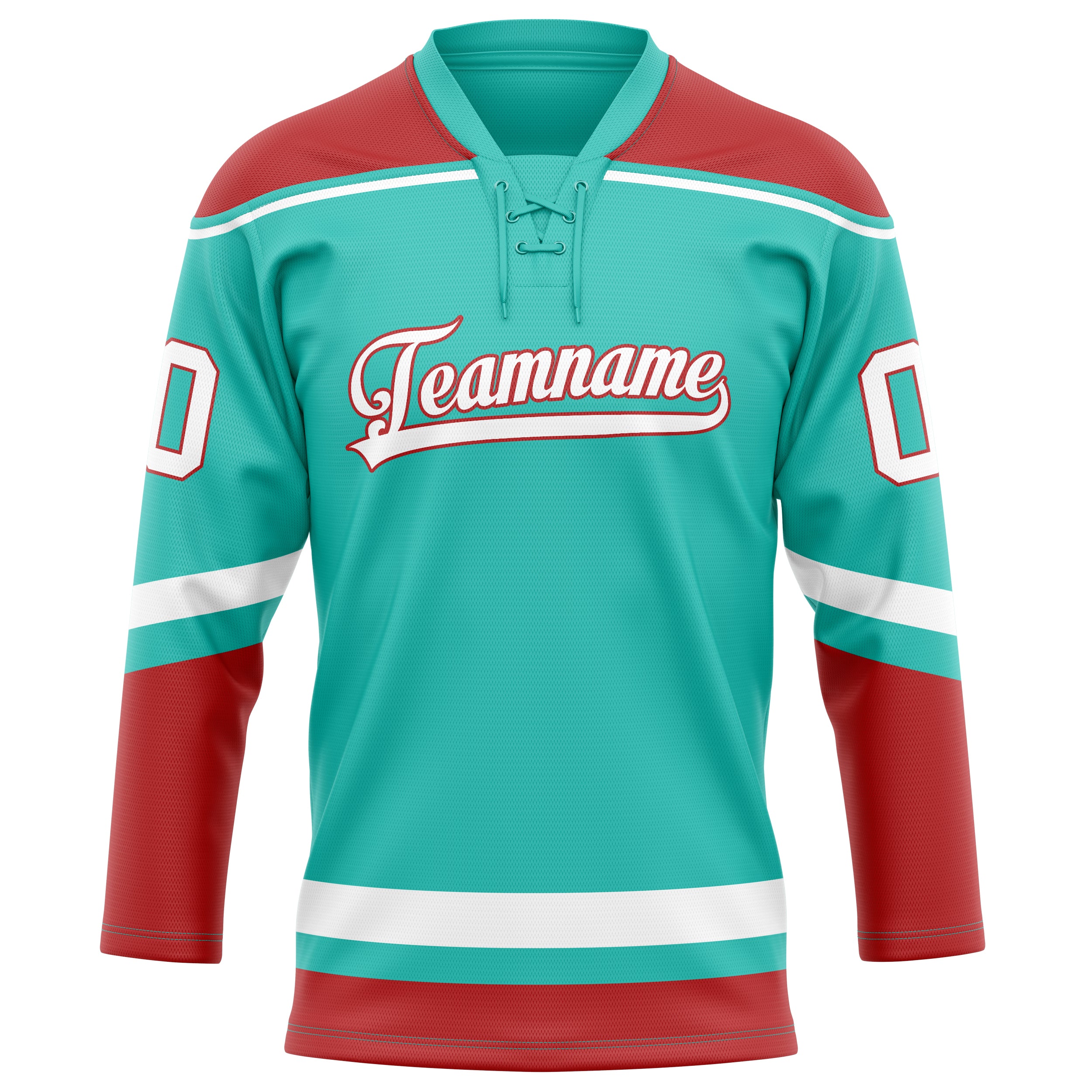 Maillot de hockey personnalisé rouge turquoise uni