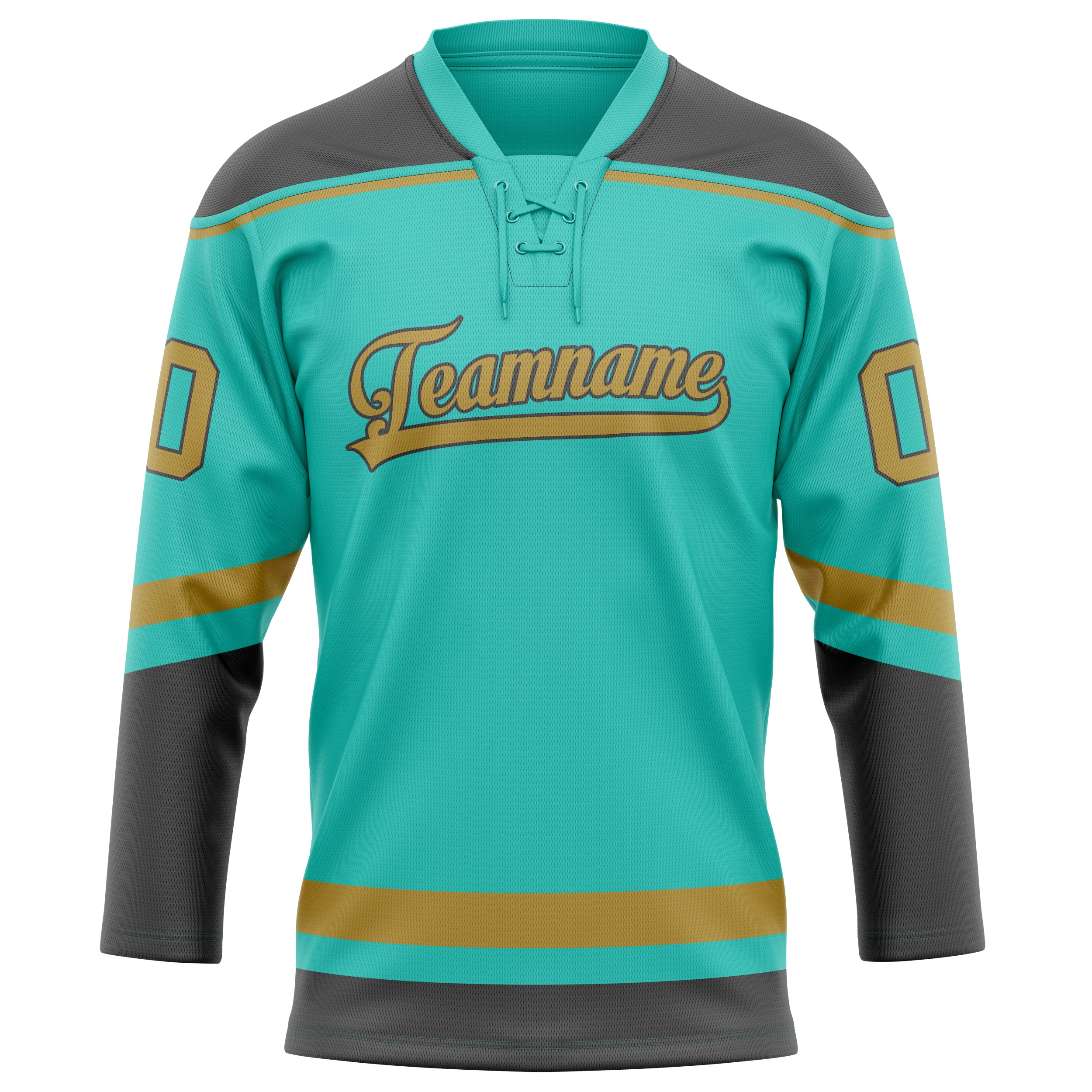 Maillot de hockey personnalisé bleu turquoise et or uni