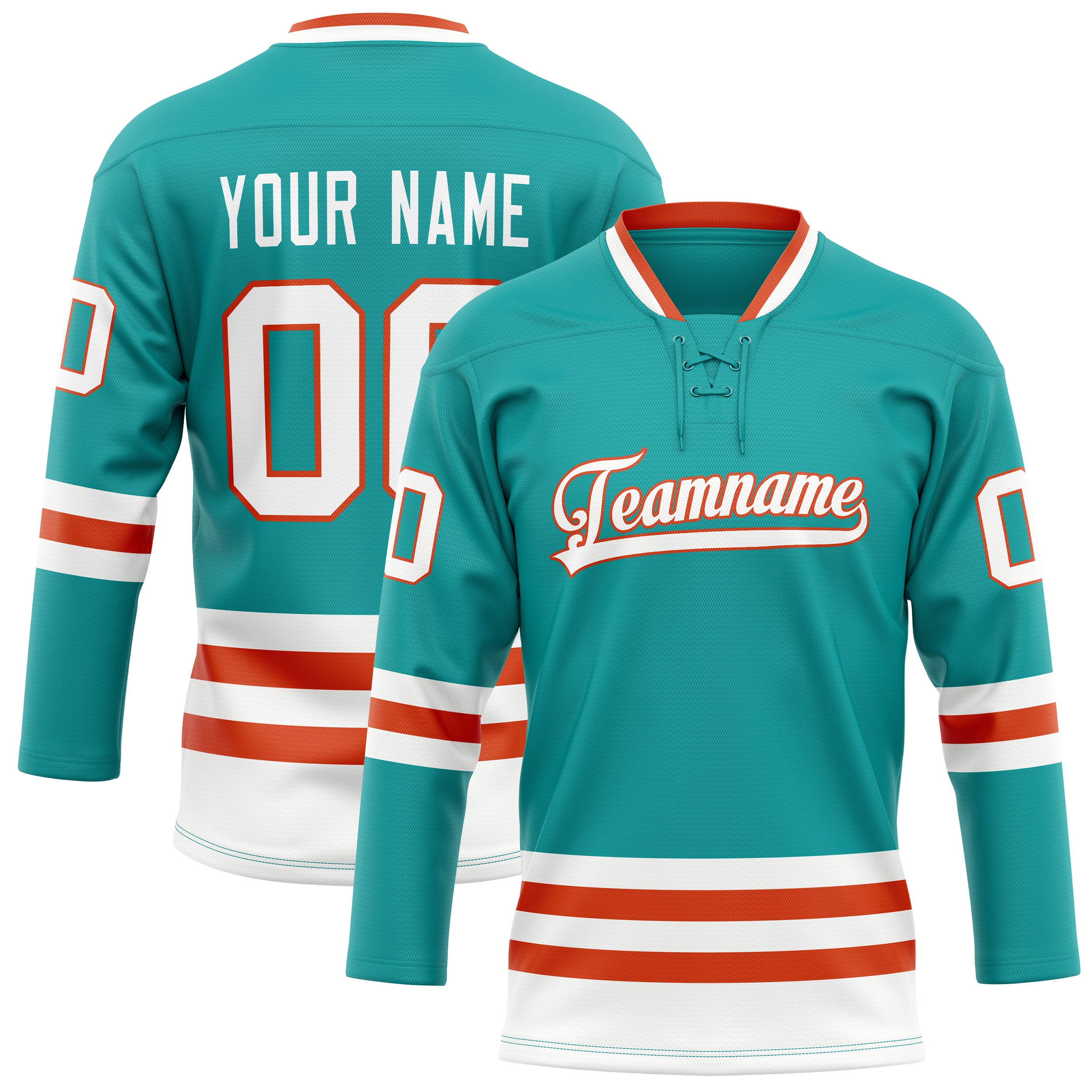 Maillot de hockey personnalisé bleu turquoise et blanc uni