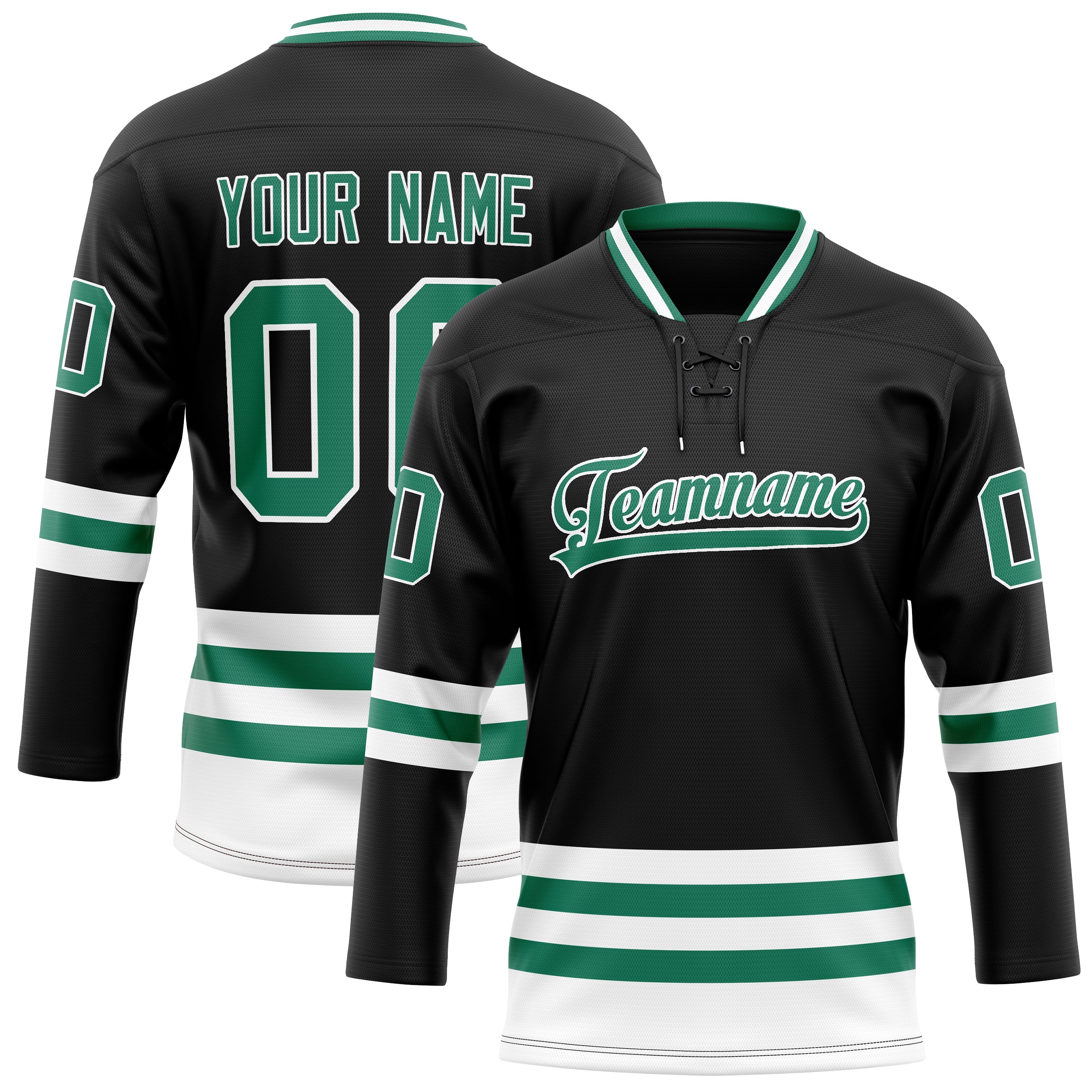Maillot de hockey personnalisé noir et vert Kelly uni