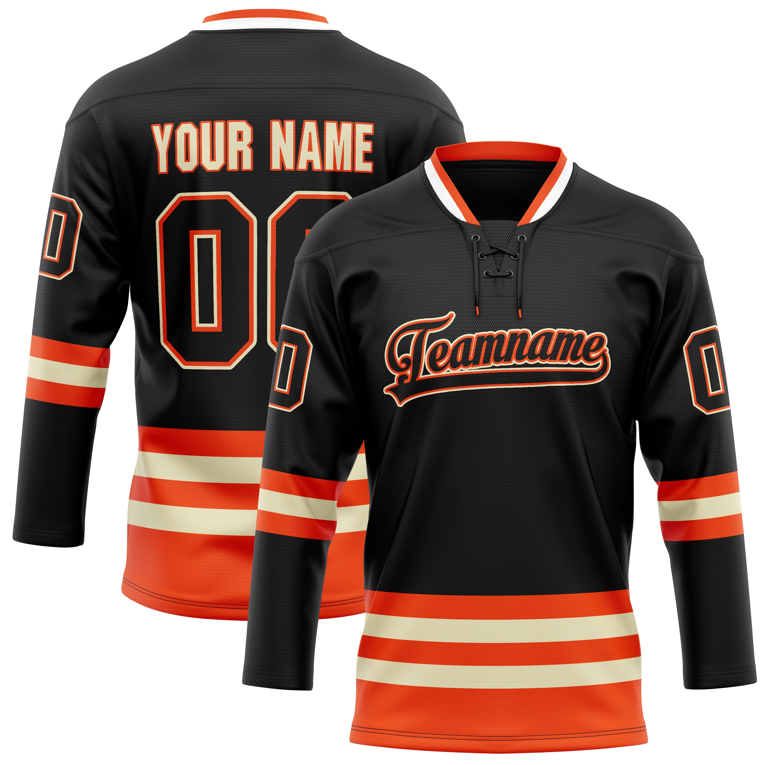 Maillot de hockey personnalisé noir et orange uni