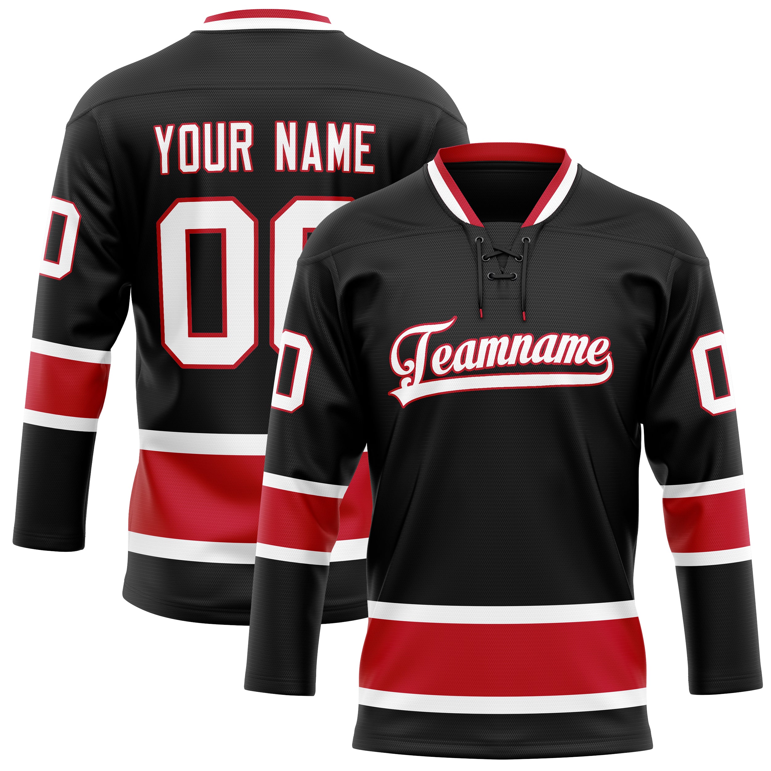 Maillot de hockey personnalisé noir et rouge uni
