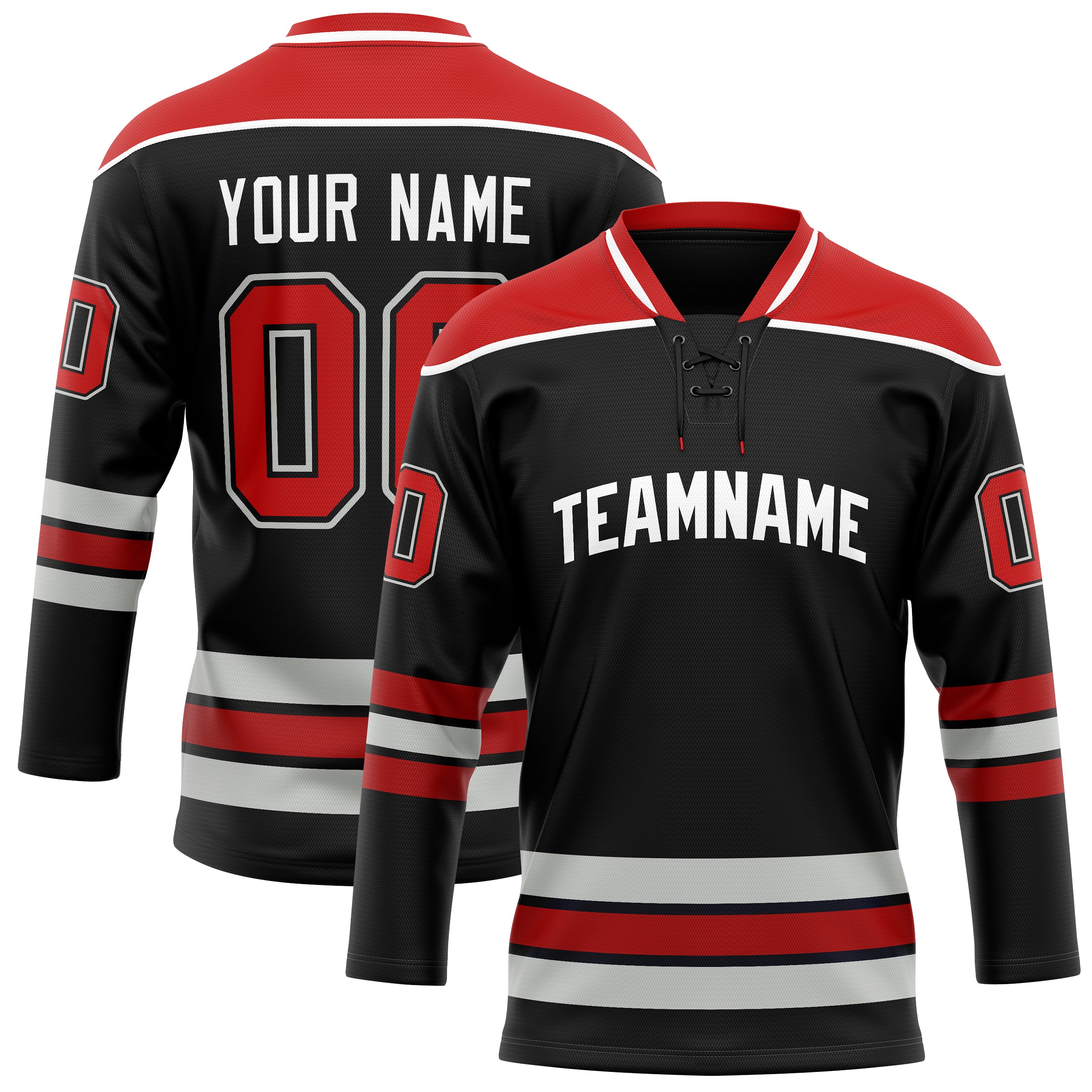 Maillot de hockey personnalisé noir et rouge uni