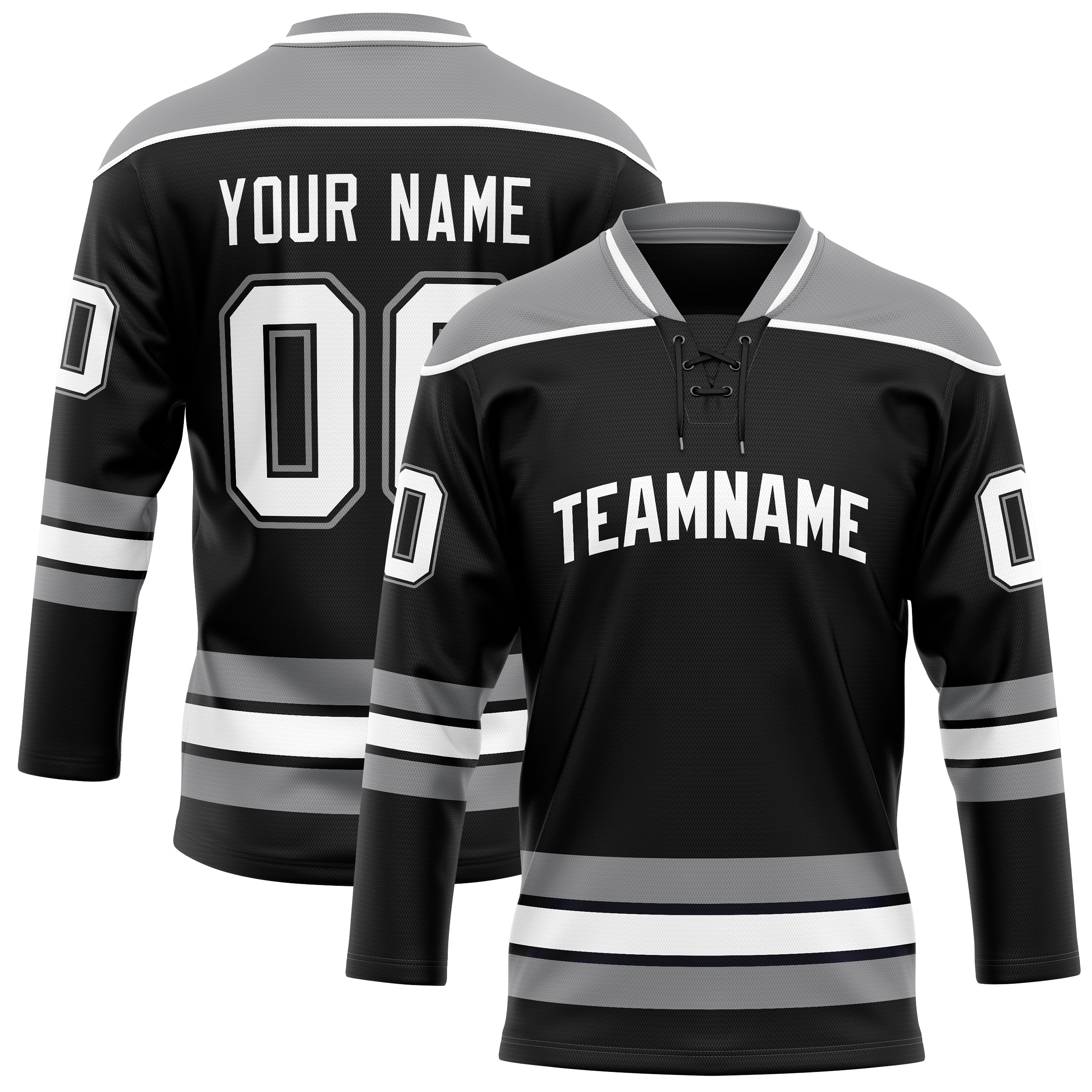 Maillot de hockey personnalisé noir et gris uni