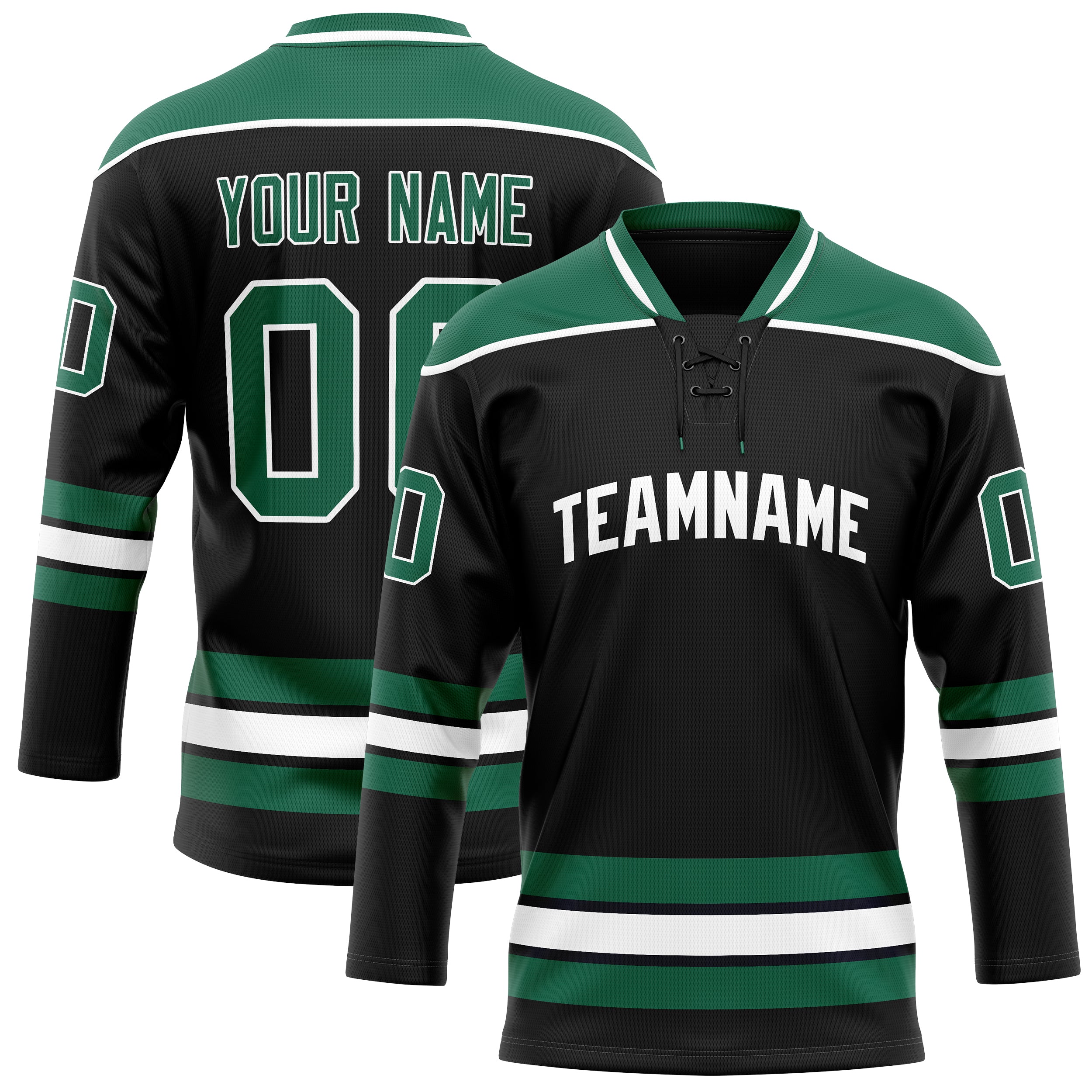 Maillot de hockey personnalisé noir et vert Kelly uni