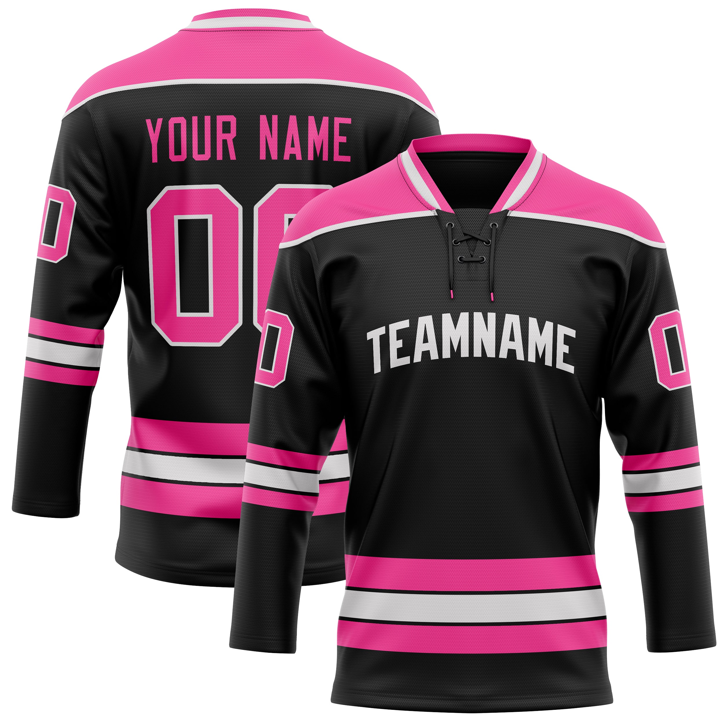 Maillot de hockey personnalisé noir et rose uni