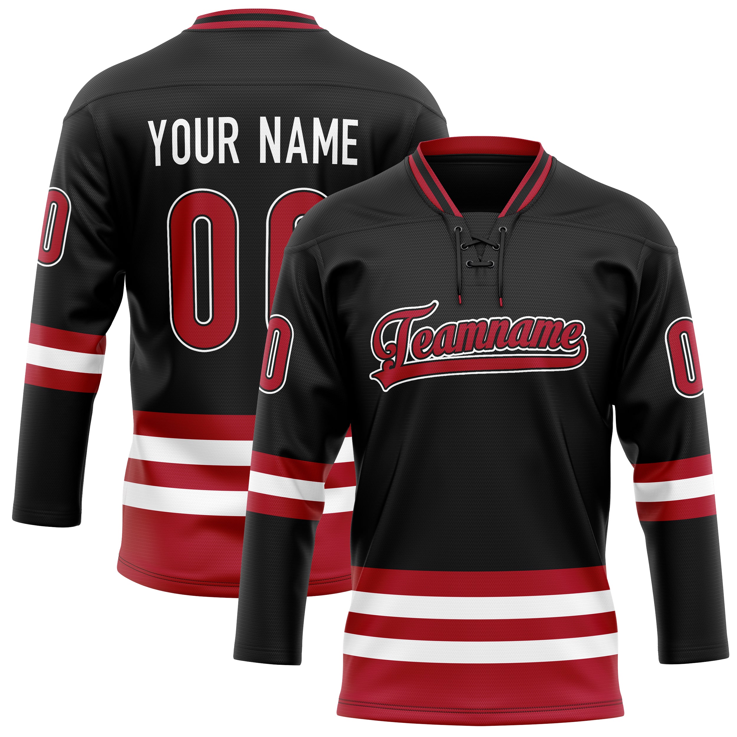 Maillot de hockey personnalisé noir et rouge uni