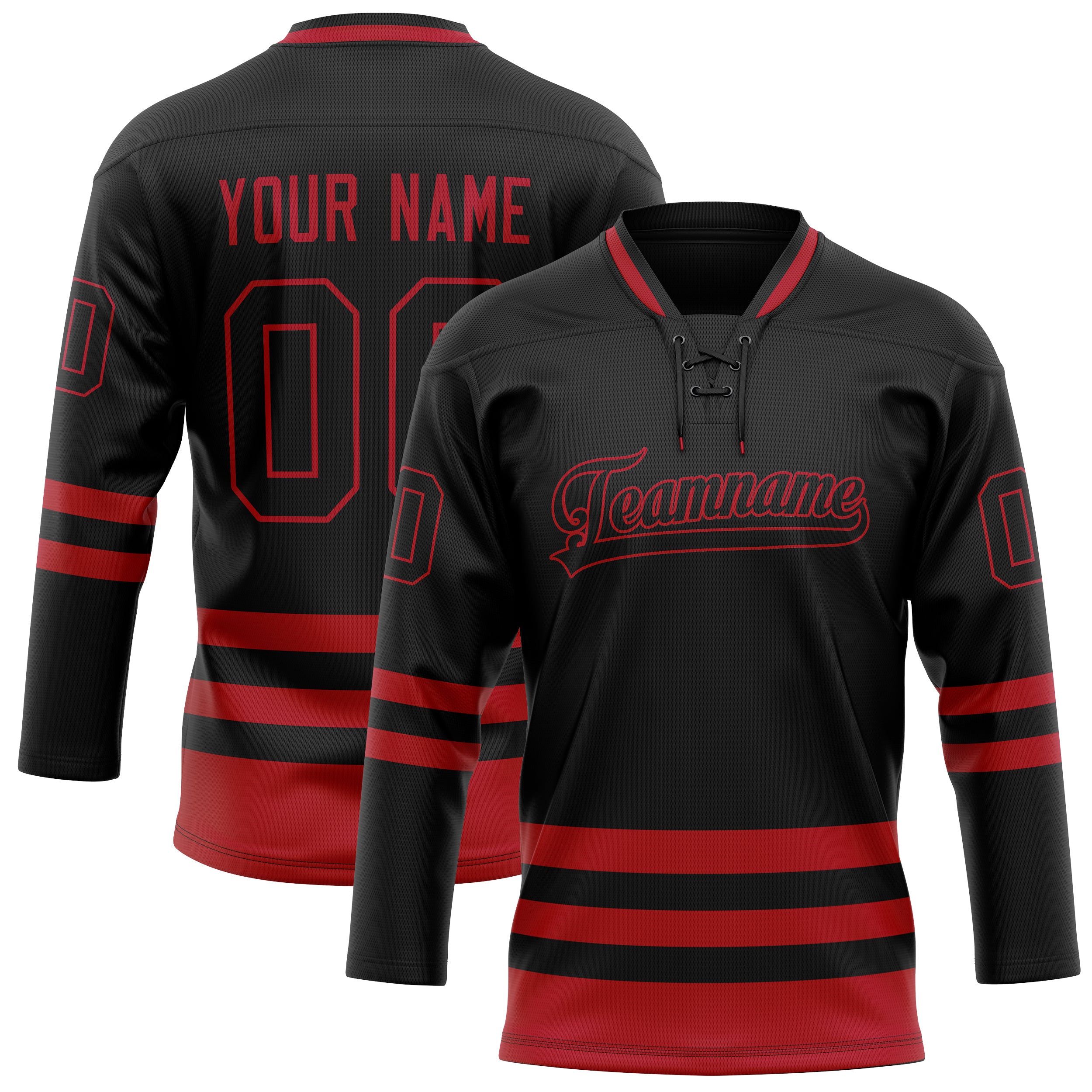 Maillot de hockey personnalisé noir et cramoisi uni