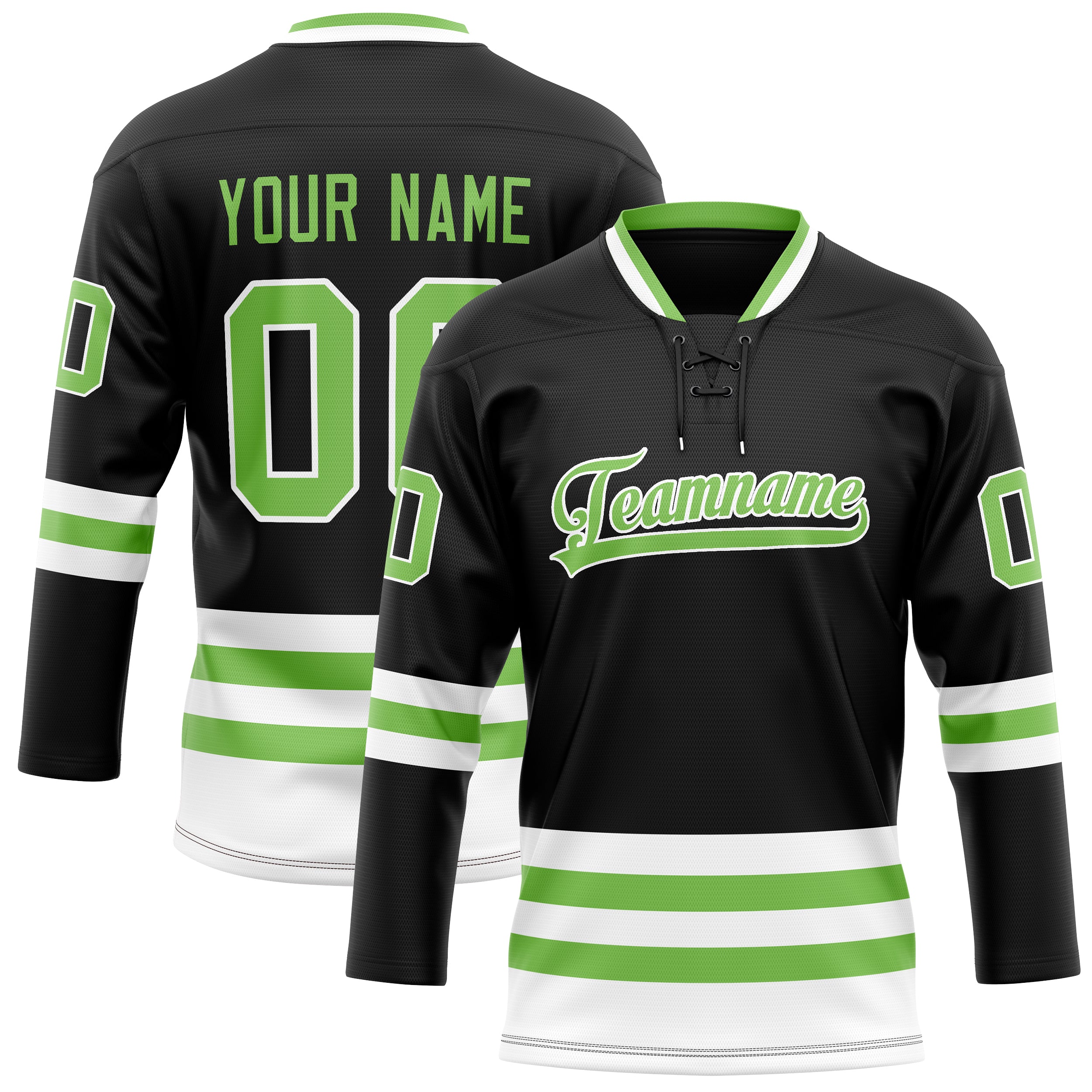 Maillot de hockey personnalisé noir et vert fluo uni