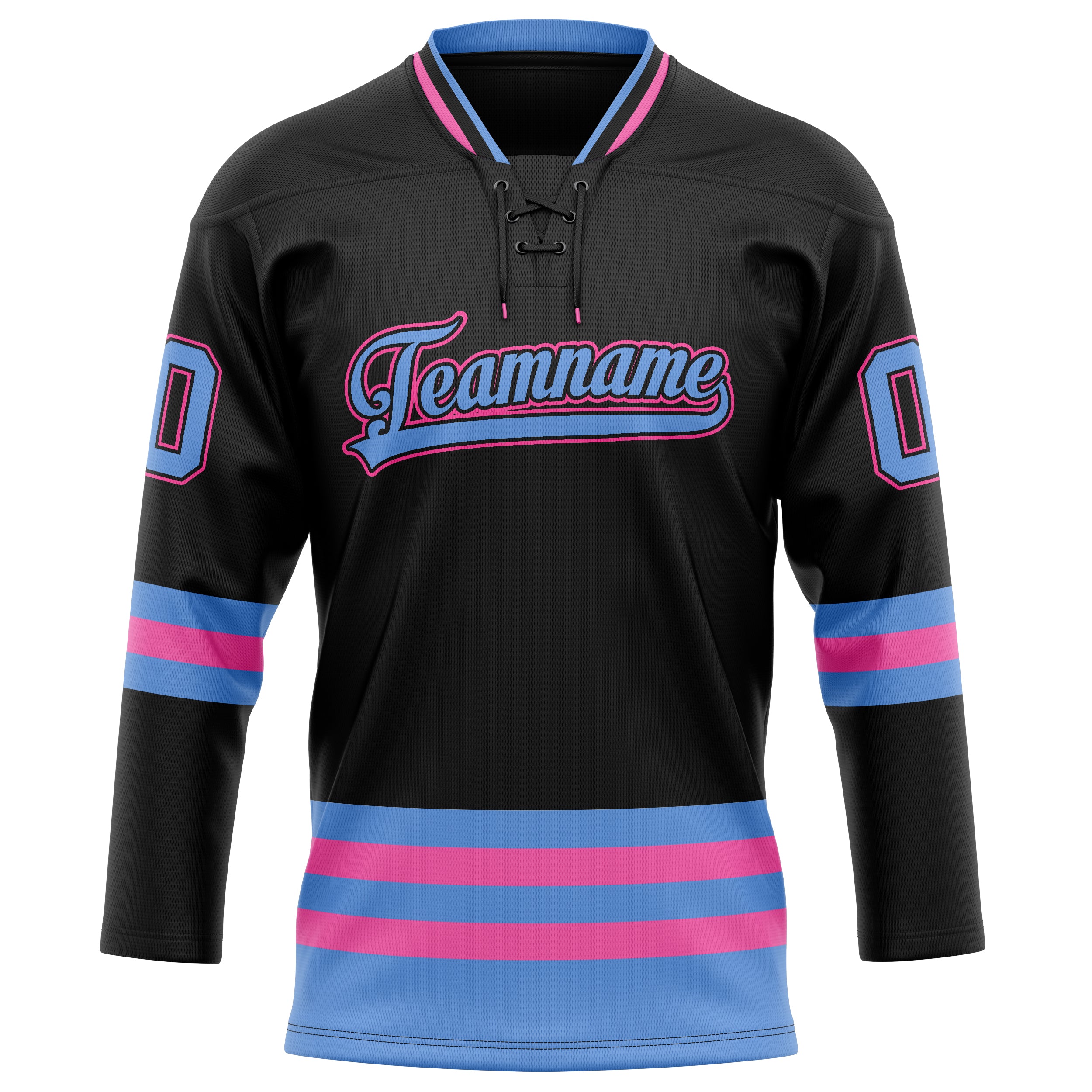 Maillot de hockey personnalisé noir et bleu clair uni