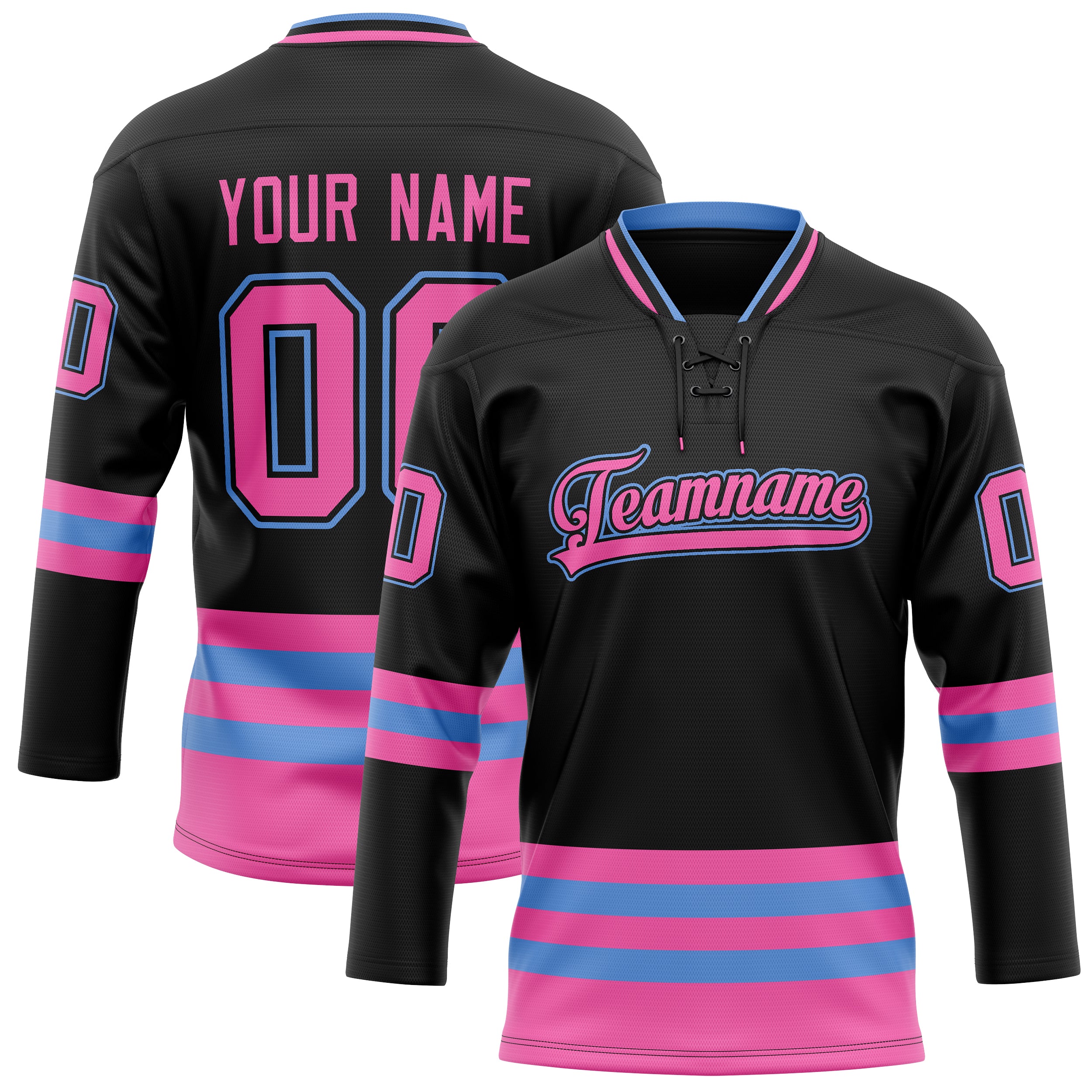 Maillot de hockey personnalisé noir et rose uni