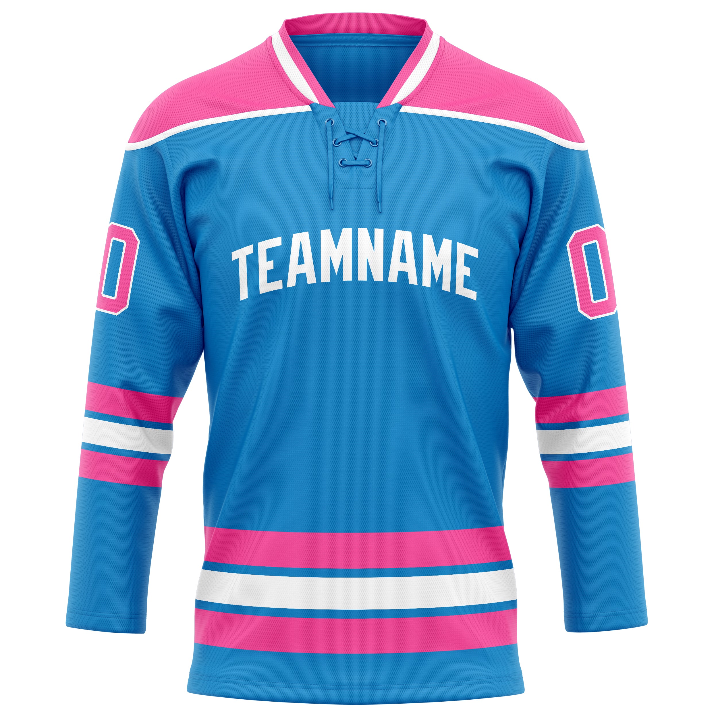 Maillot de hockey personnalisé bleu et rose uni