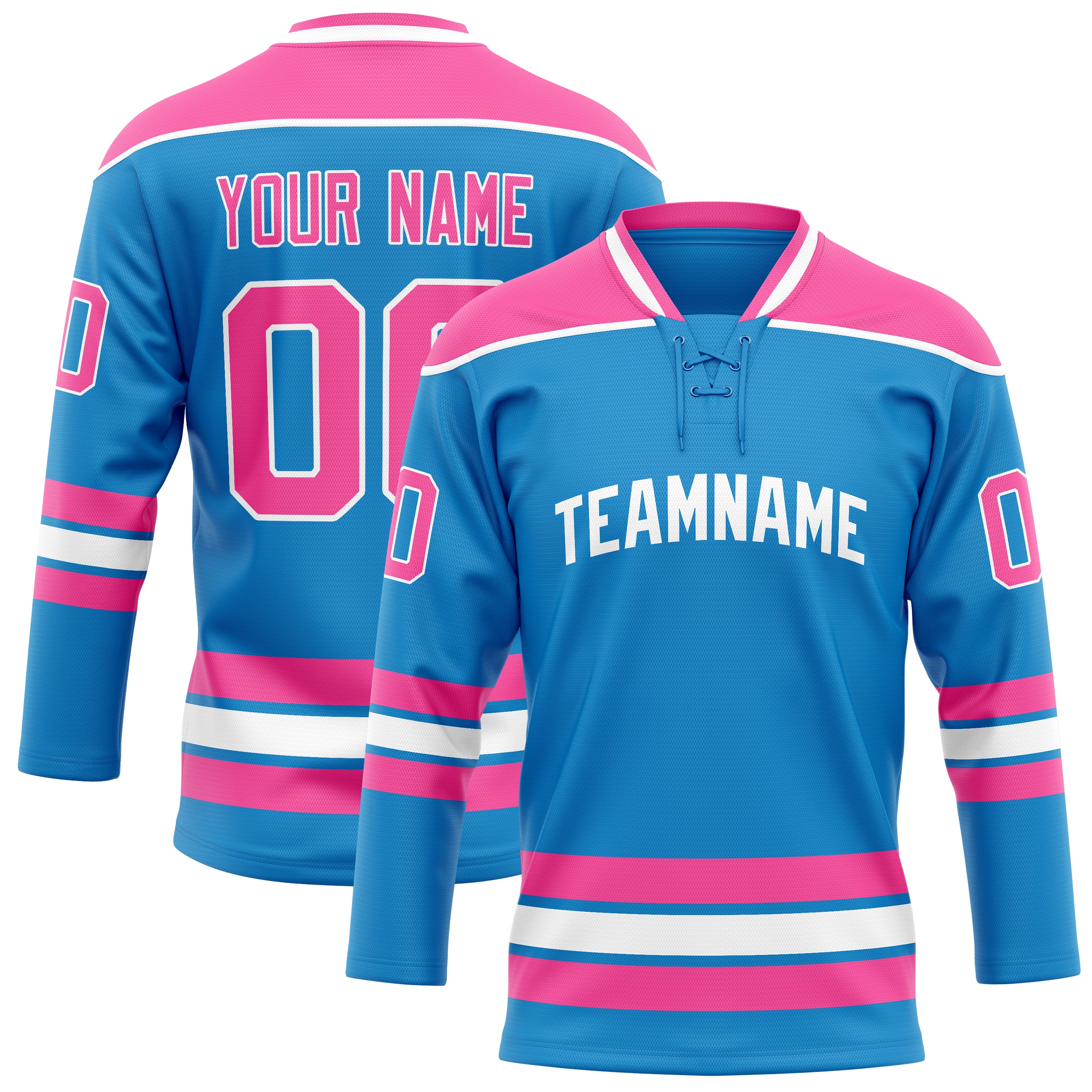 Maillot de hockey personnalisé bleu et rose uni