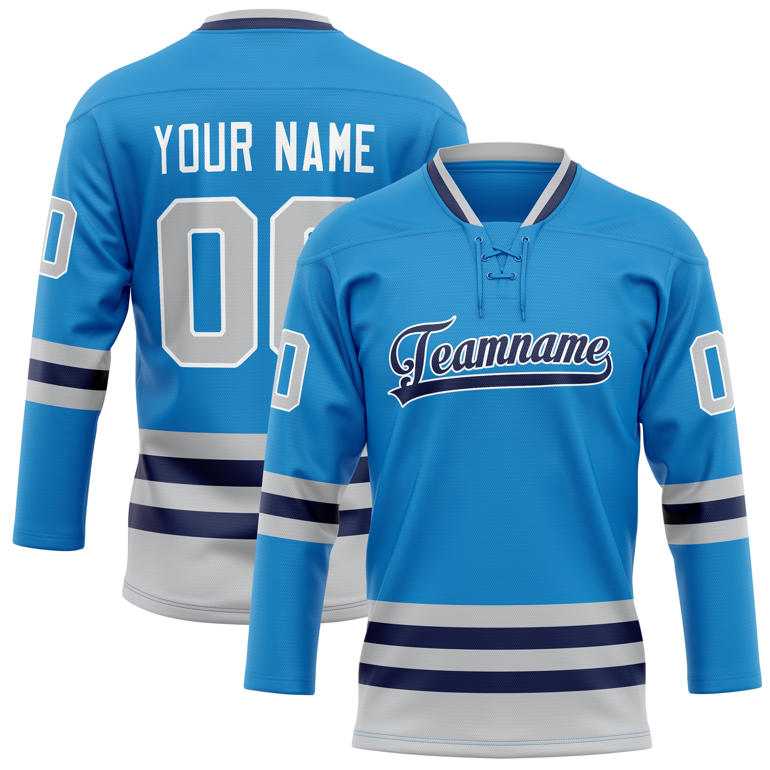 Maillot de hockey personnalisé bleu et gris uni