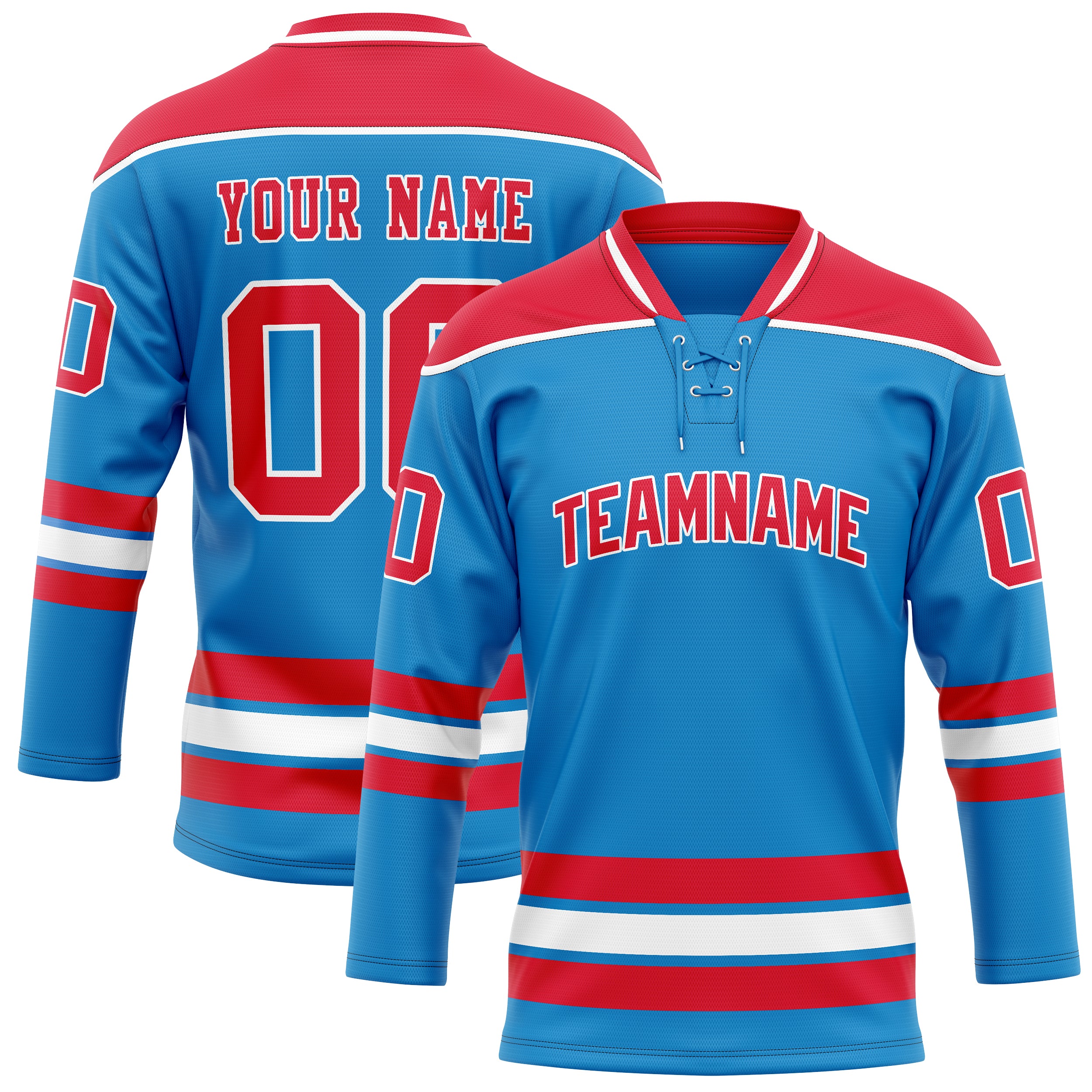 Maillot de hockey personnalisé bleu et rouge uni