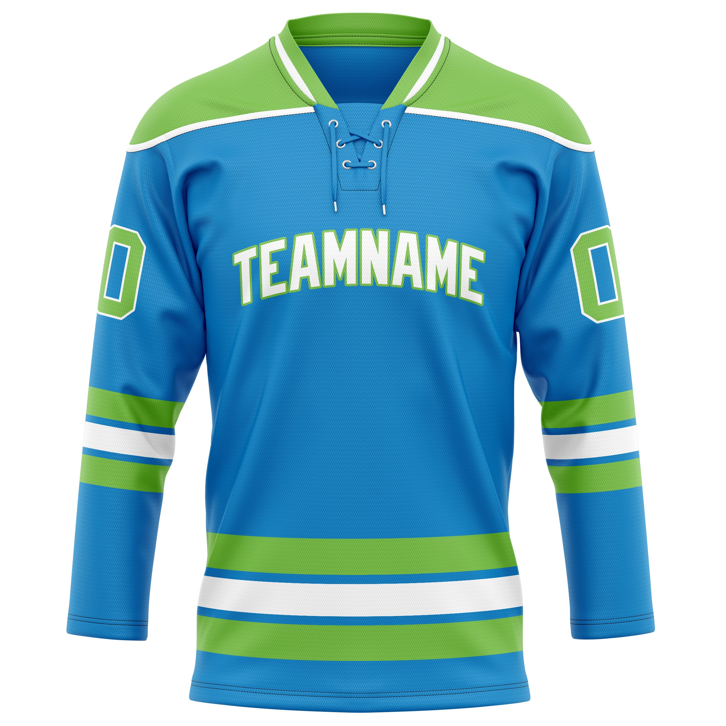 Maillot de hockey personnalisé bleu néon vert uni