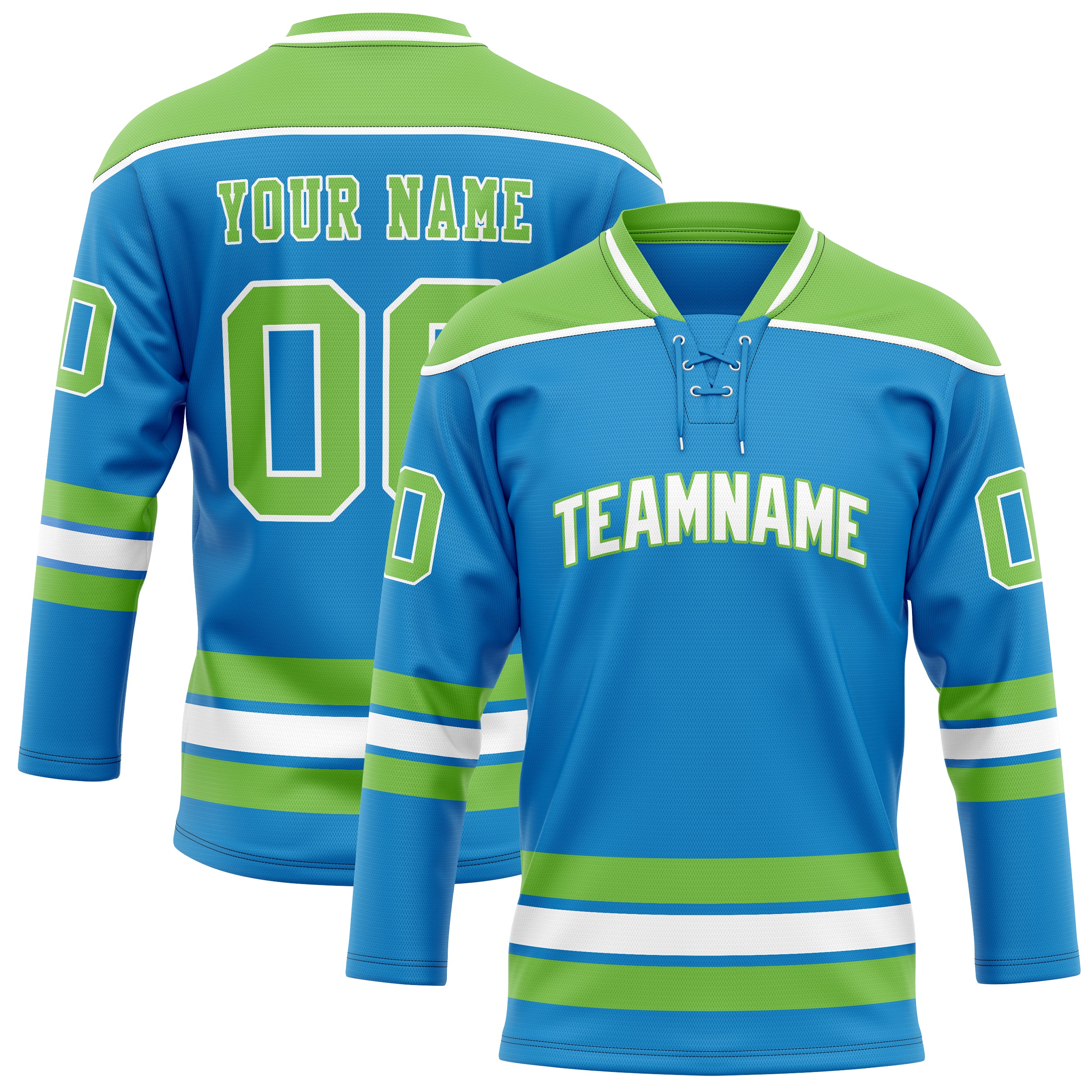 Maillot de hockey personnalisé bleu néon vert uni